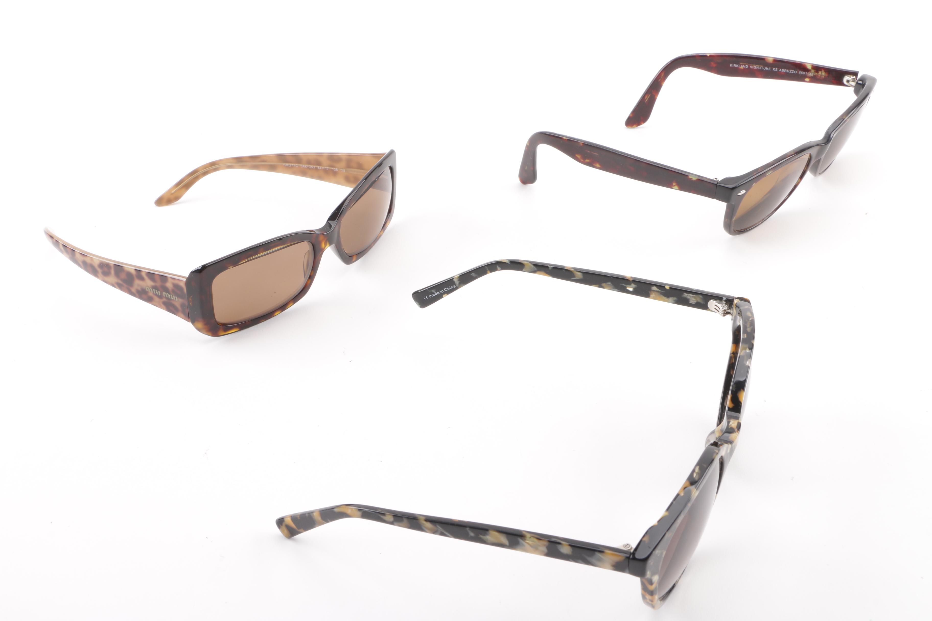 Tortoiseshell-Style Sunglasses including Miu Miu and Kirkland Signature