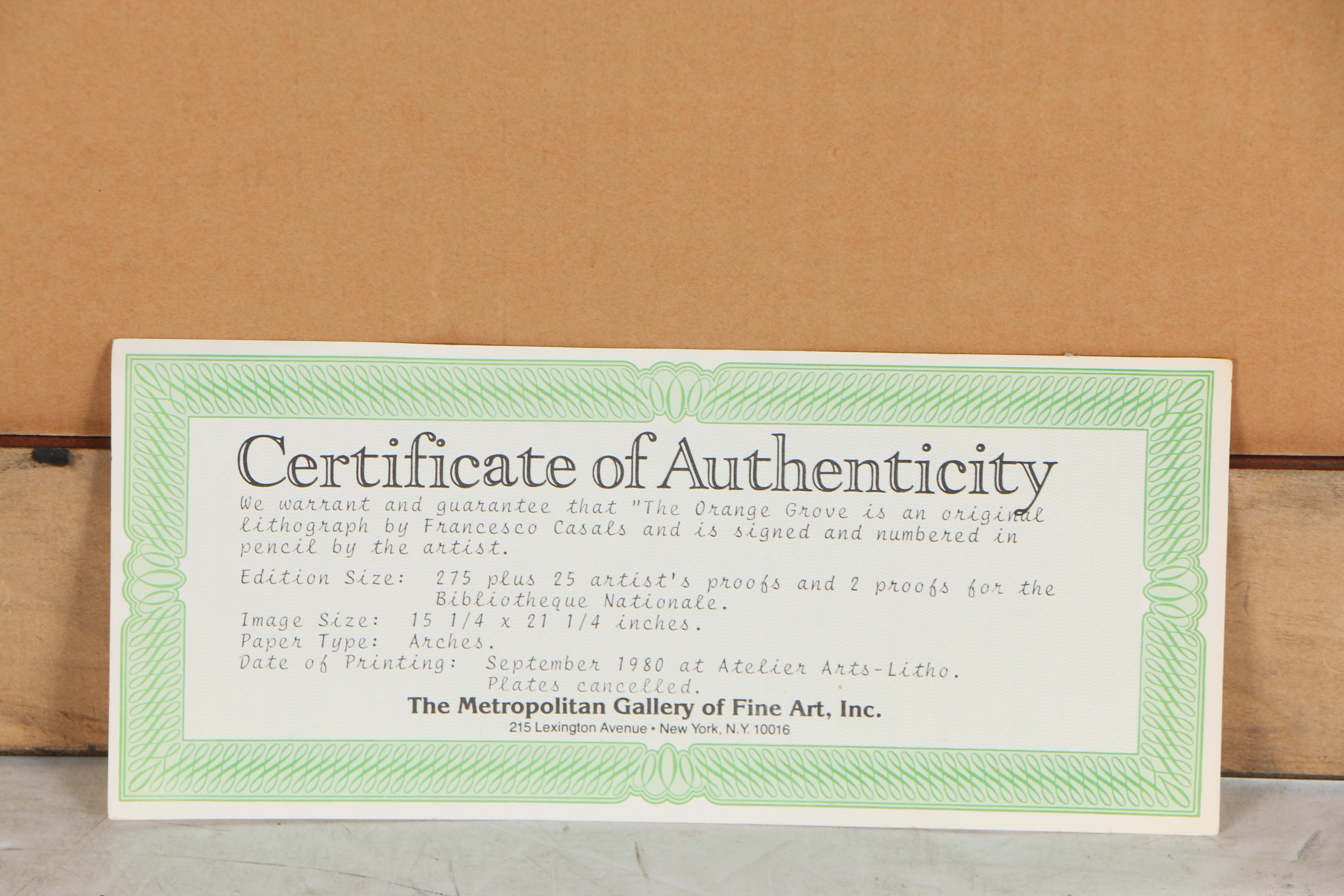 Francesco Casals 1980 Color Lithograph "The Orange Grove"