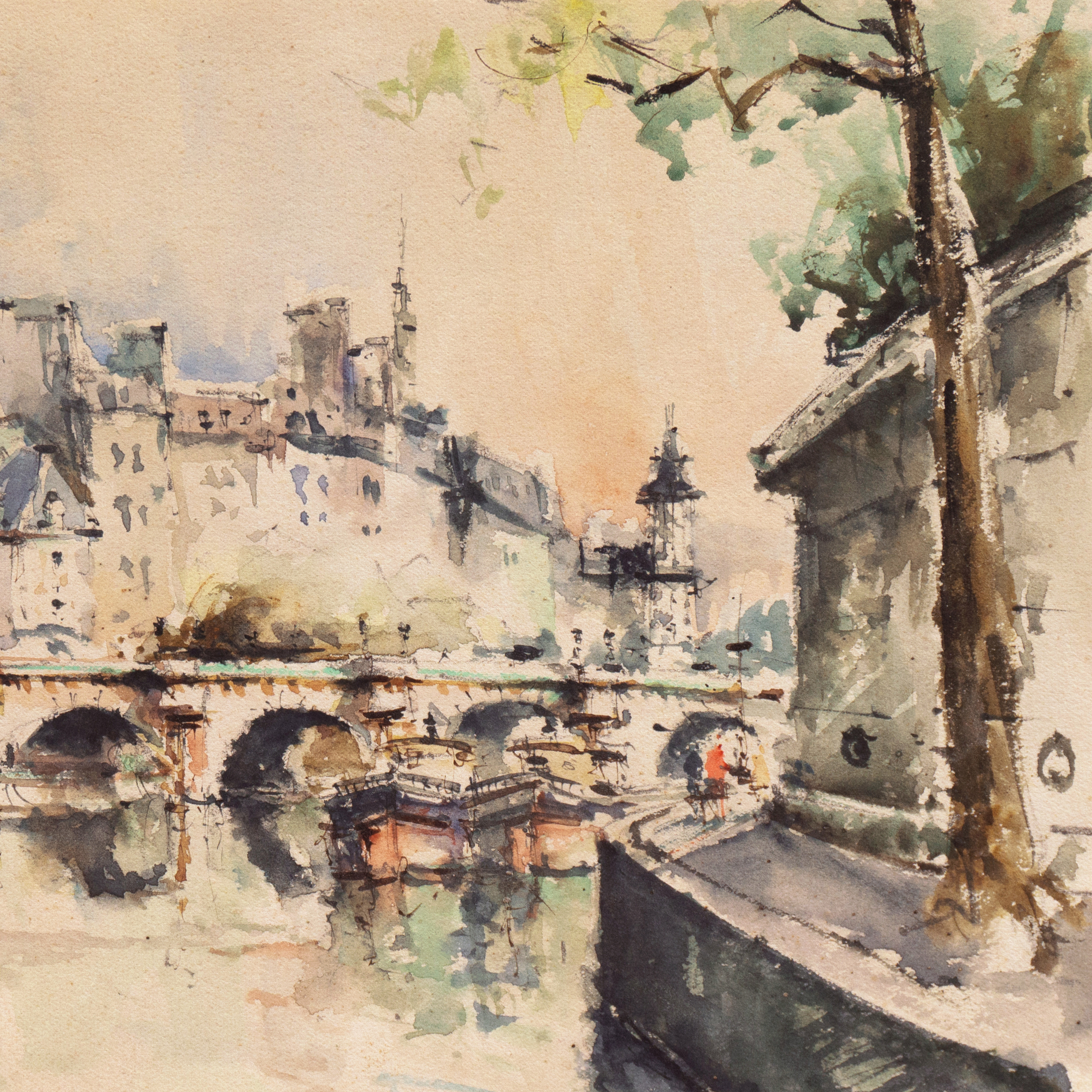 Andre Michel Watercolor Painting "Paris - Le Pont Neuf"