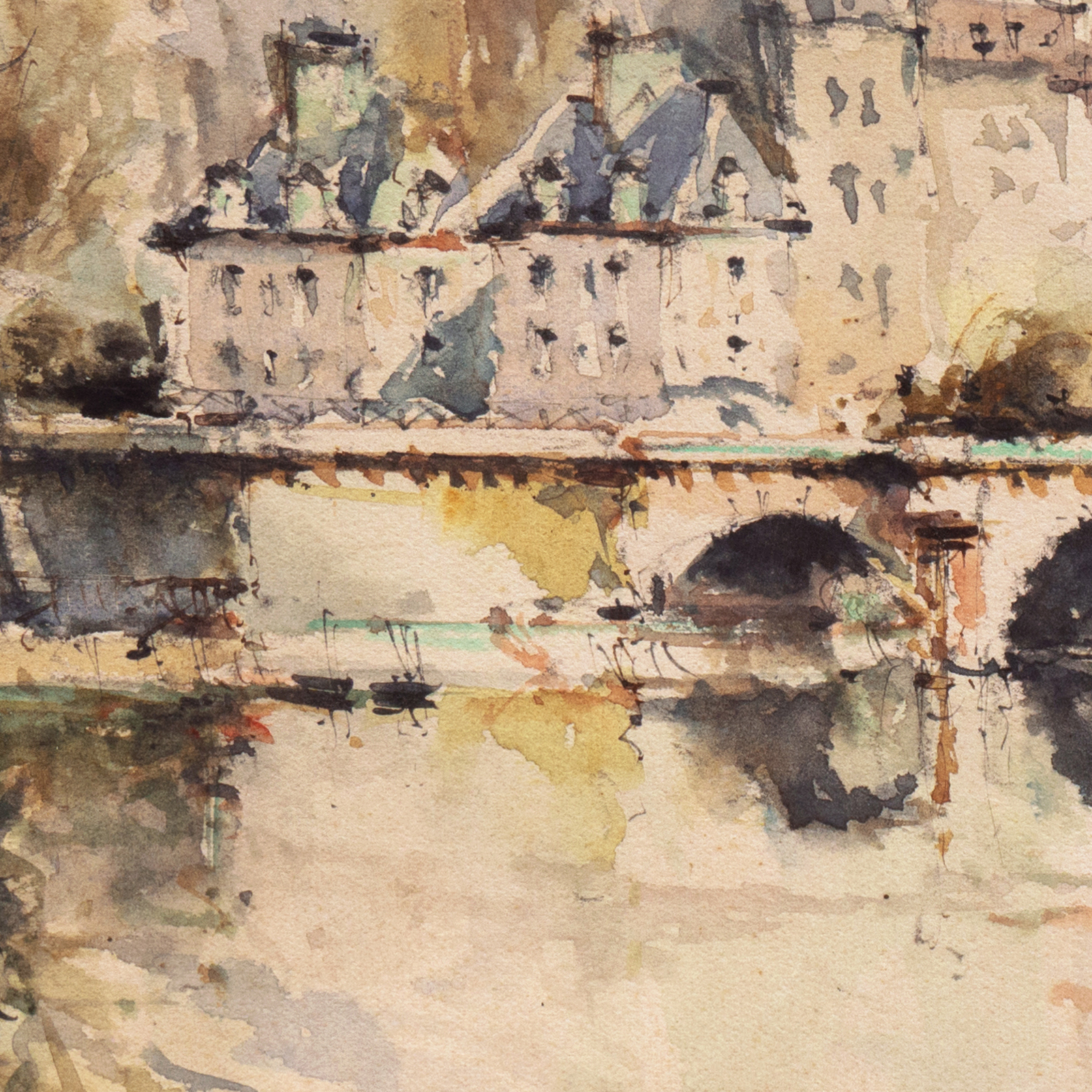 Andre Michel Watercolor Painting "Paris - Le Pont Neuf"