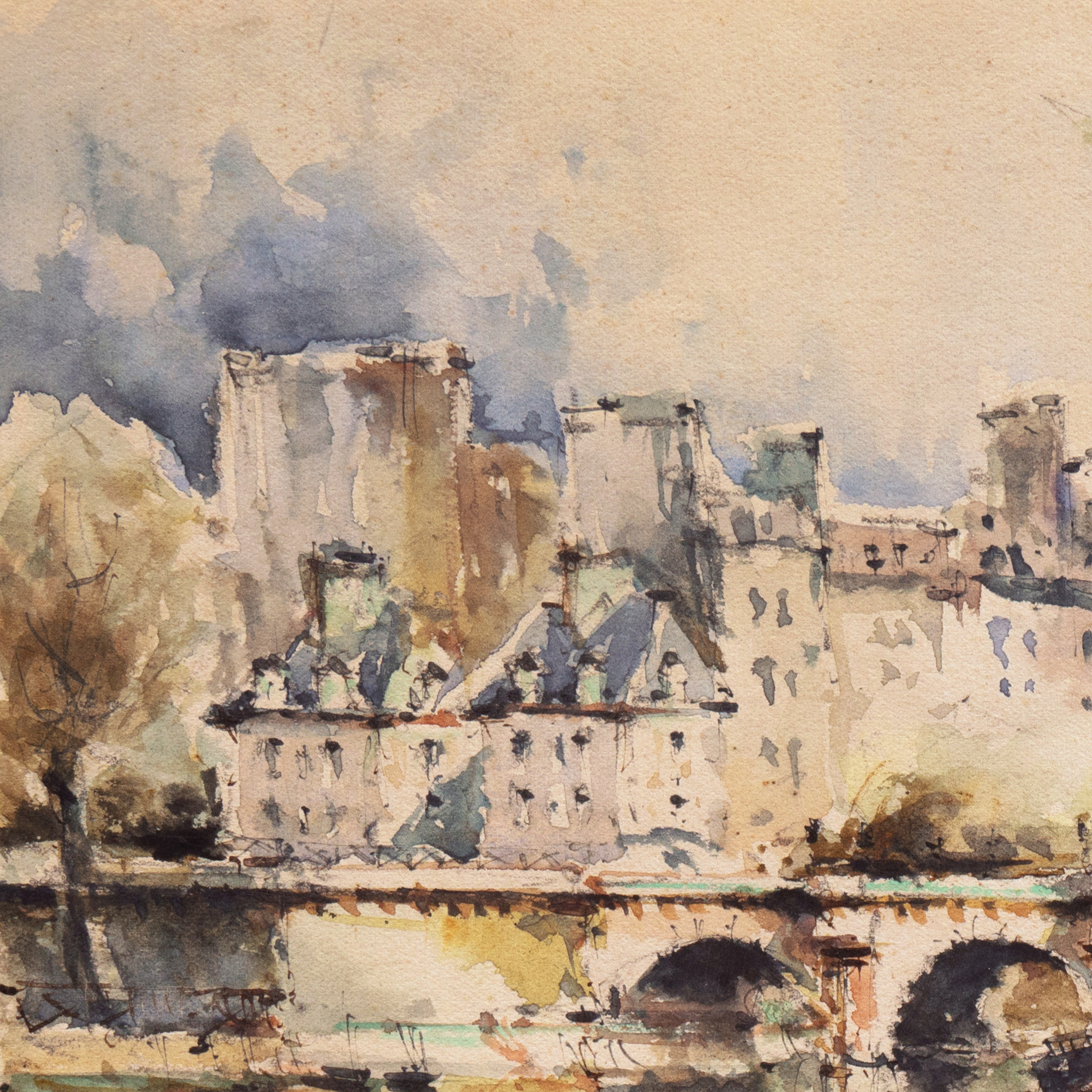 Andre Michel Watercolor Painting "Paris - Le Pont Neuf"