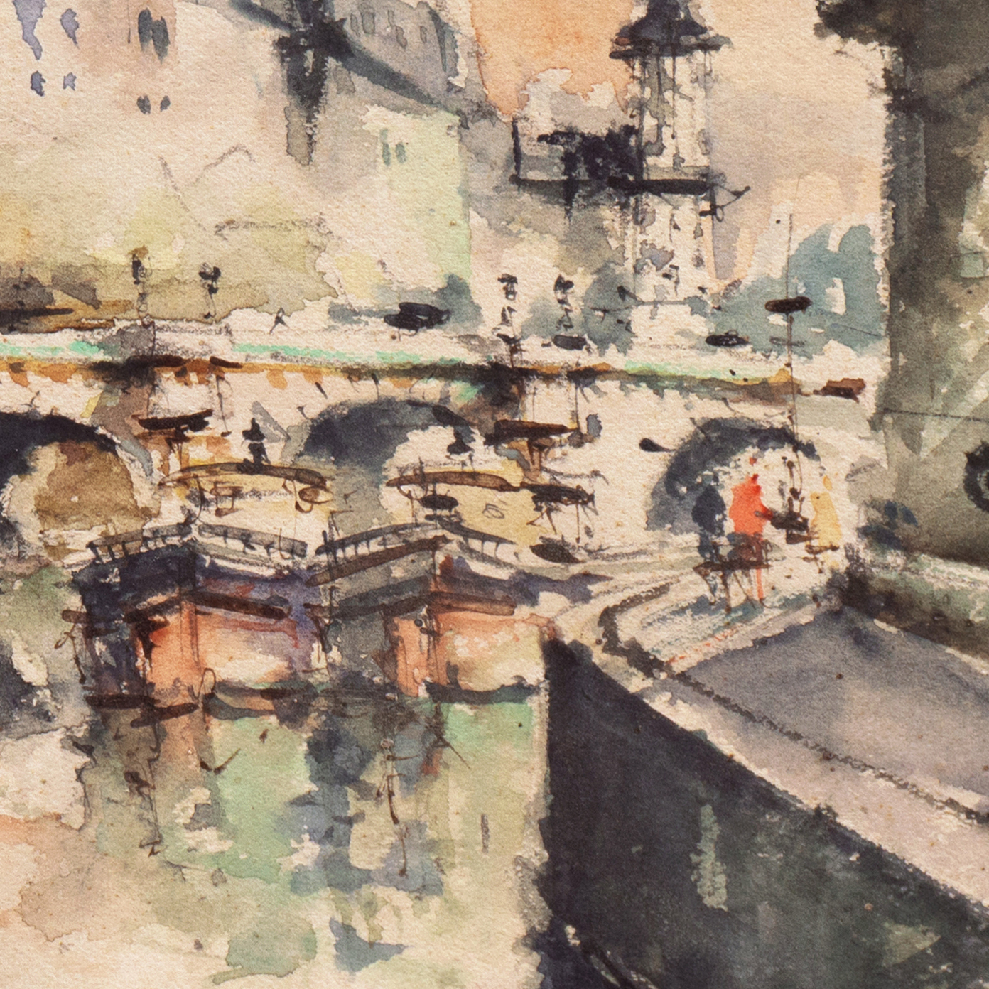 Andre Michel Watercolor Painting "Paris - Le Pont Neuf"