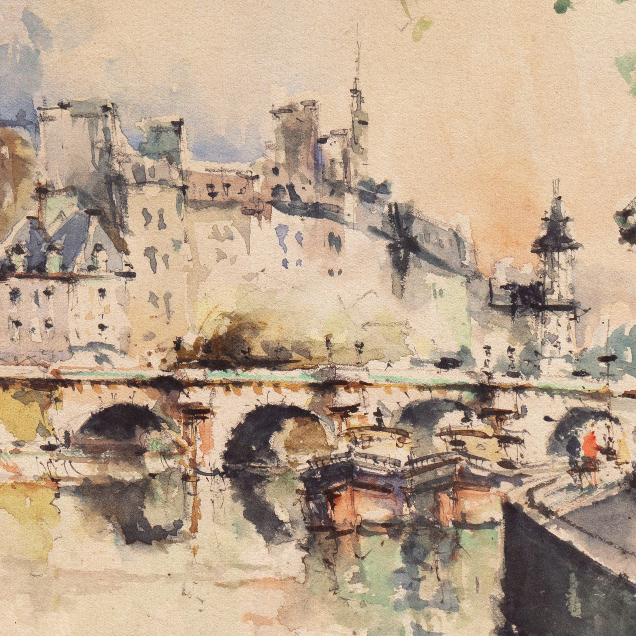 Andre Michel Watercolor Painting "Paris - Le Pont Neuf"