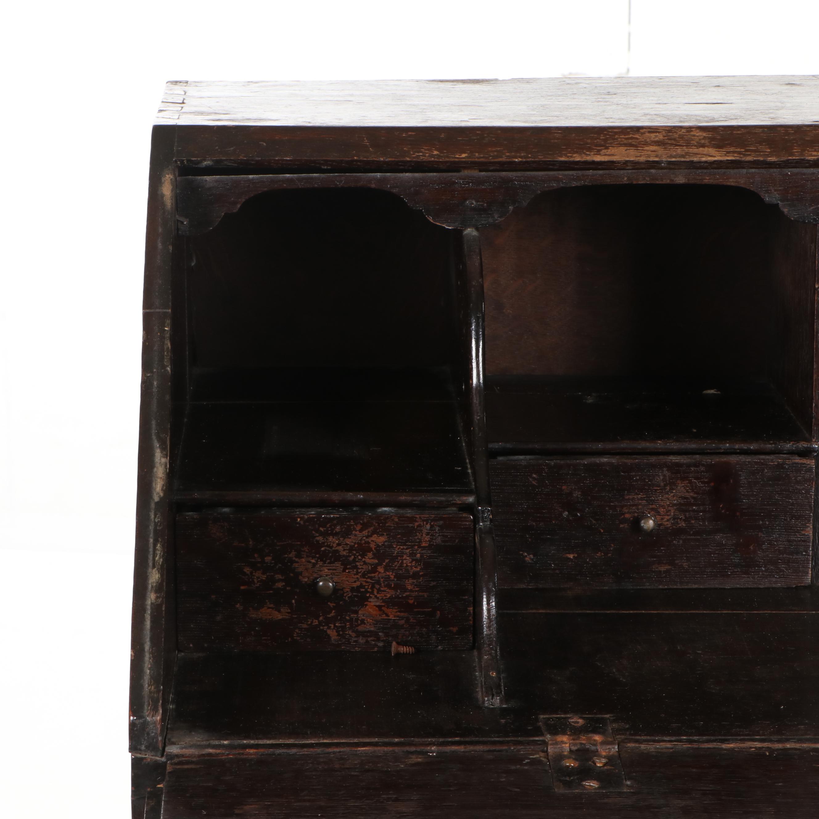 Victorian Carved Oak Bureau, Late 19th Century