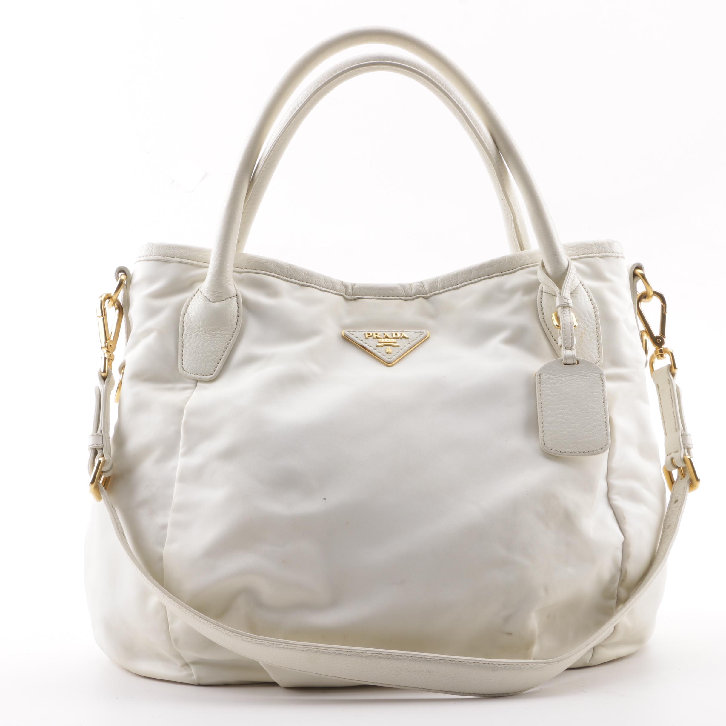 Prada Sacca 2 Manici Bianco Nylon Convertible Satchel