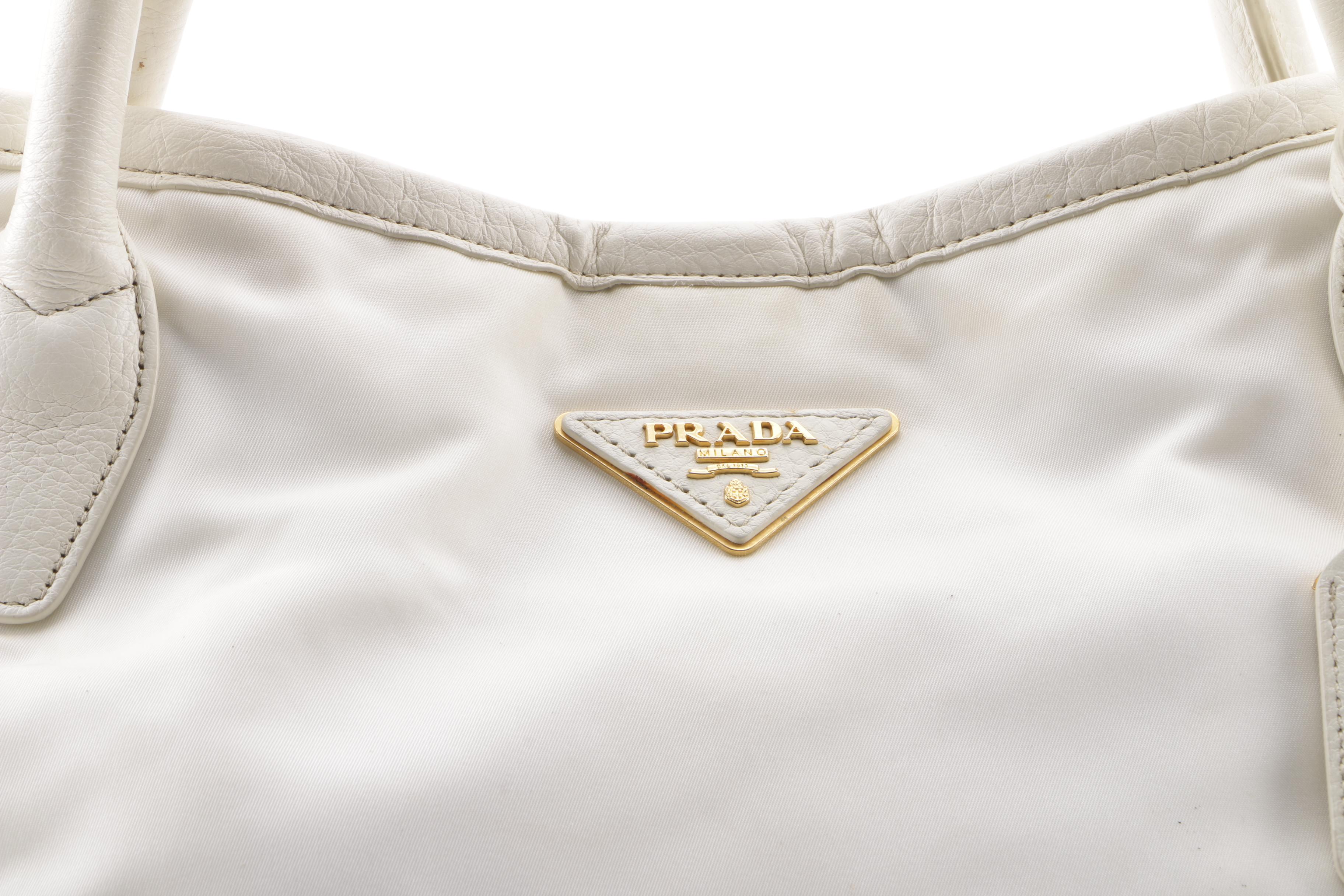 Prada Sacca 2 Manici Bianco Nylon Convertible Satchel