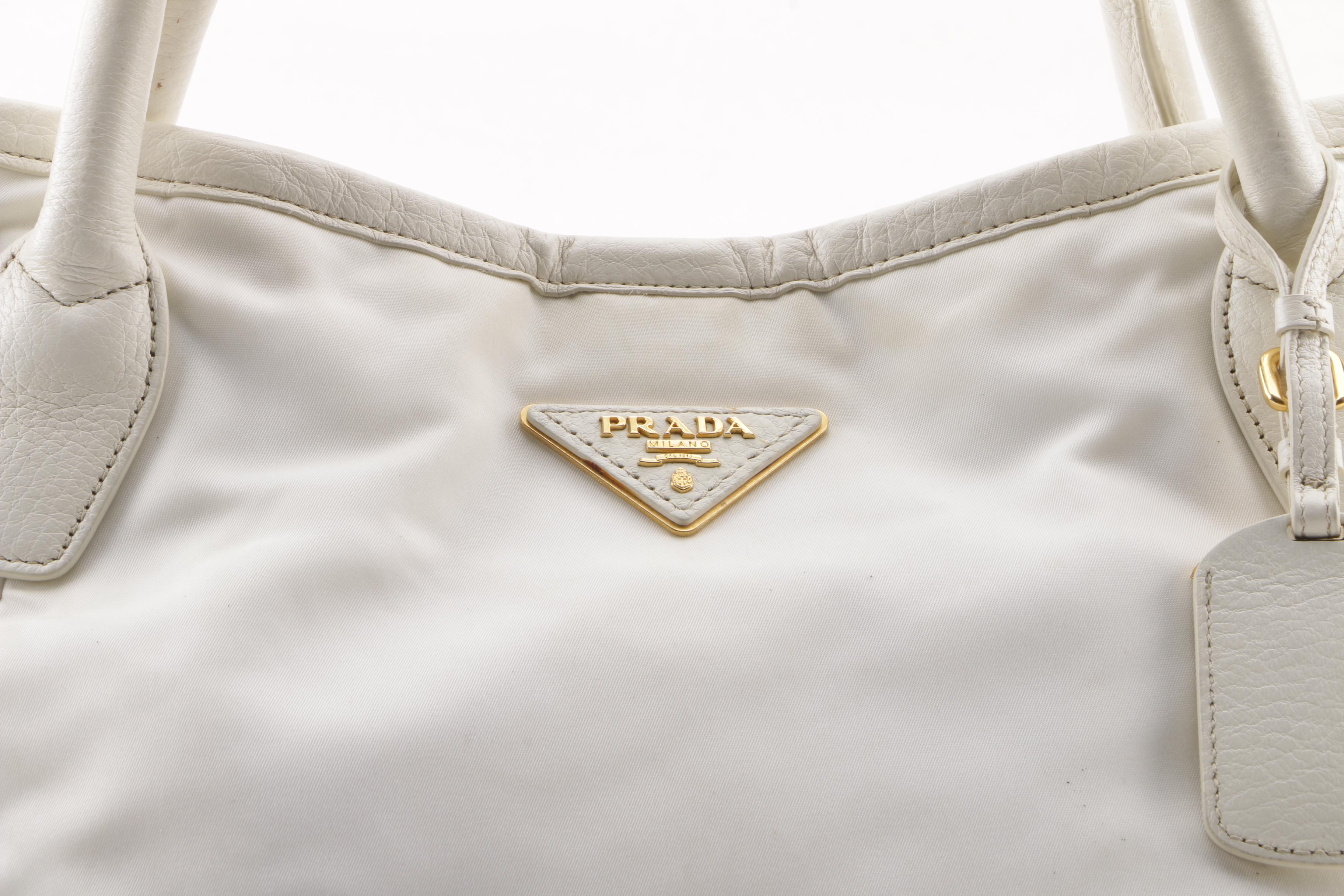Prada Sacca 2 Manici Bianco Nylon Convertible Satchel