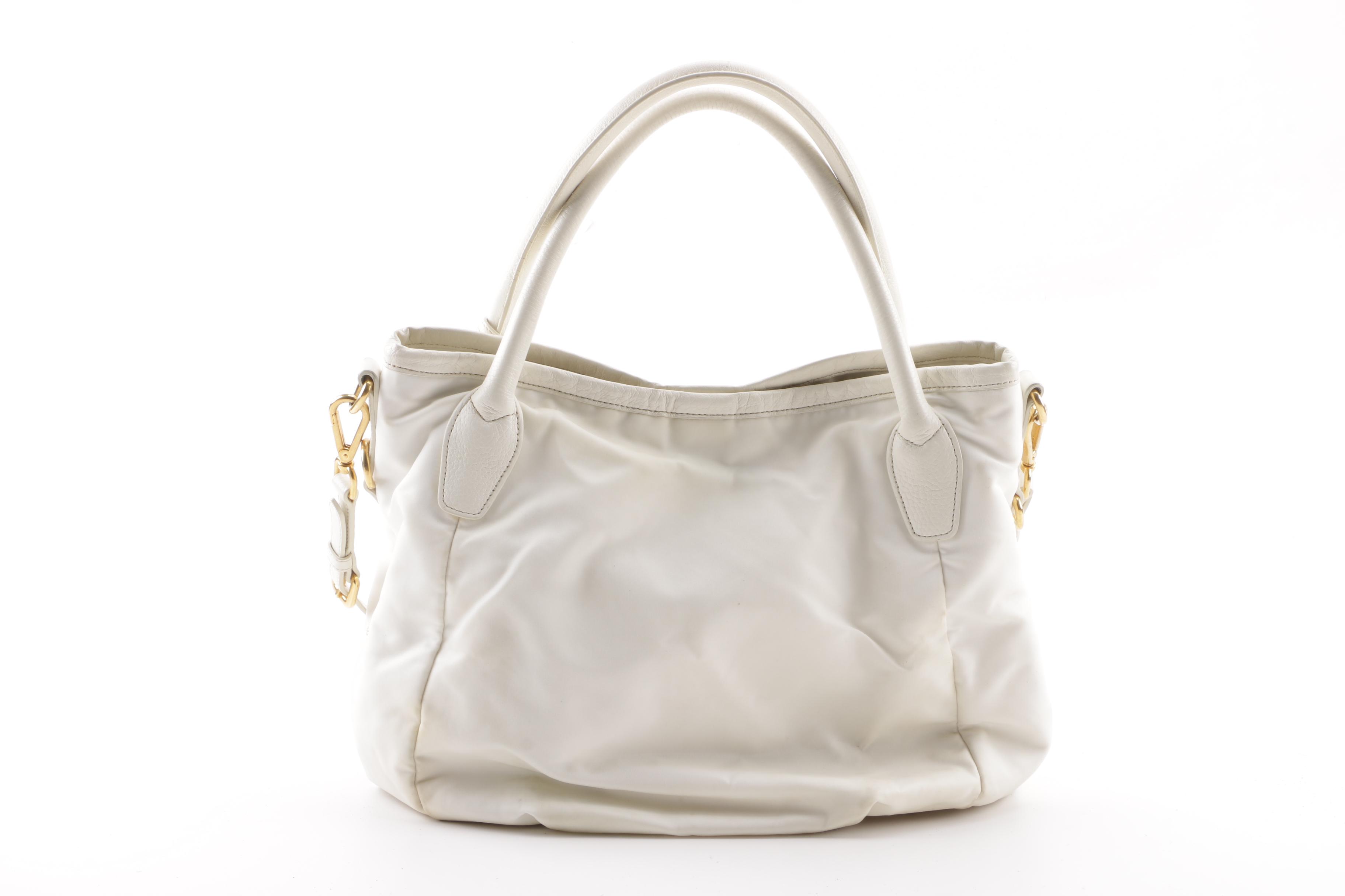 Prada Sacca 2 Manici Bianco Nylon Convertible Satchel