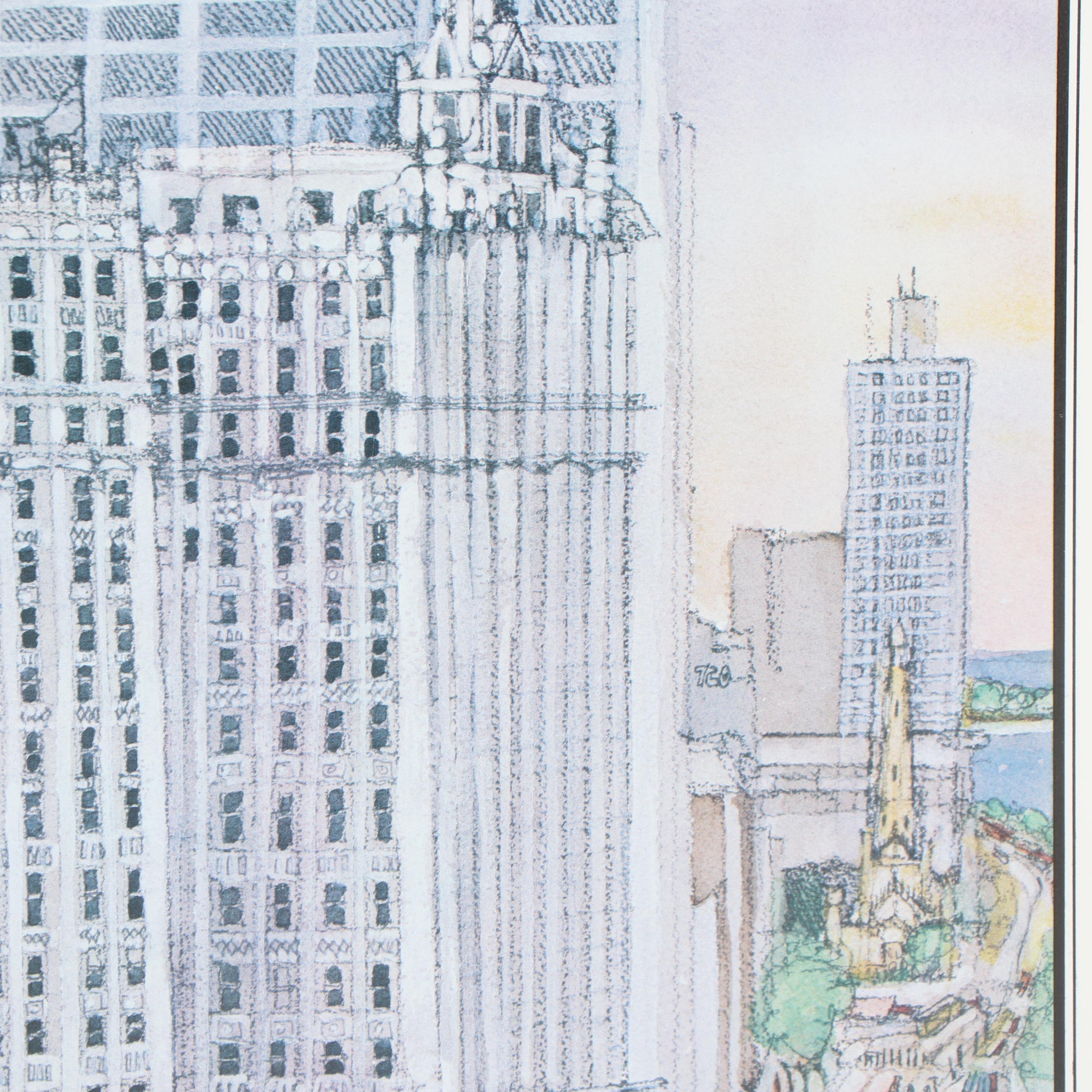 Mark McMahon Offset Lithograph "Chicago Wrigley Building"
