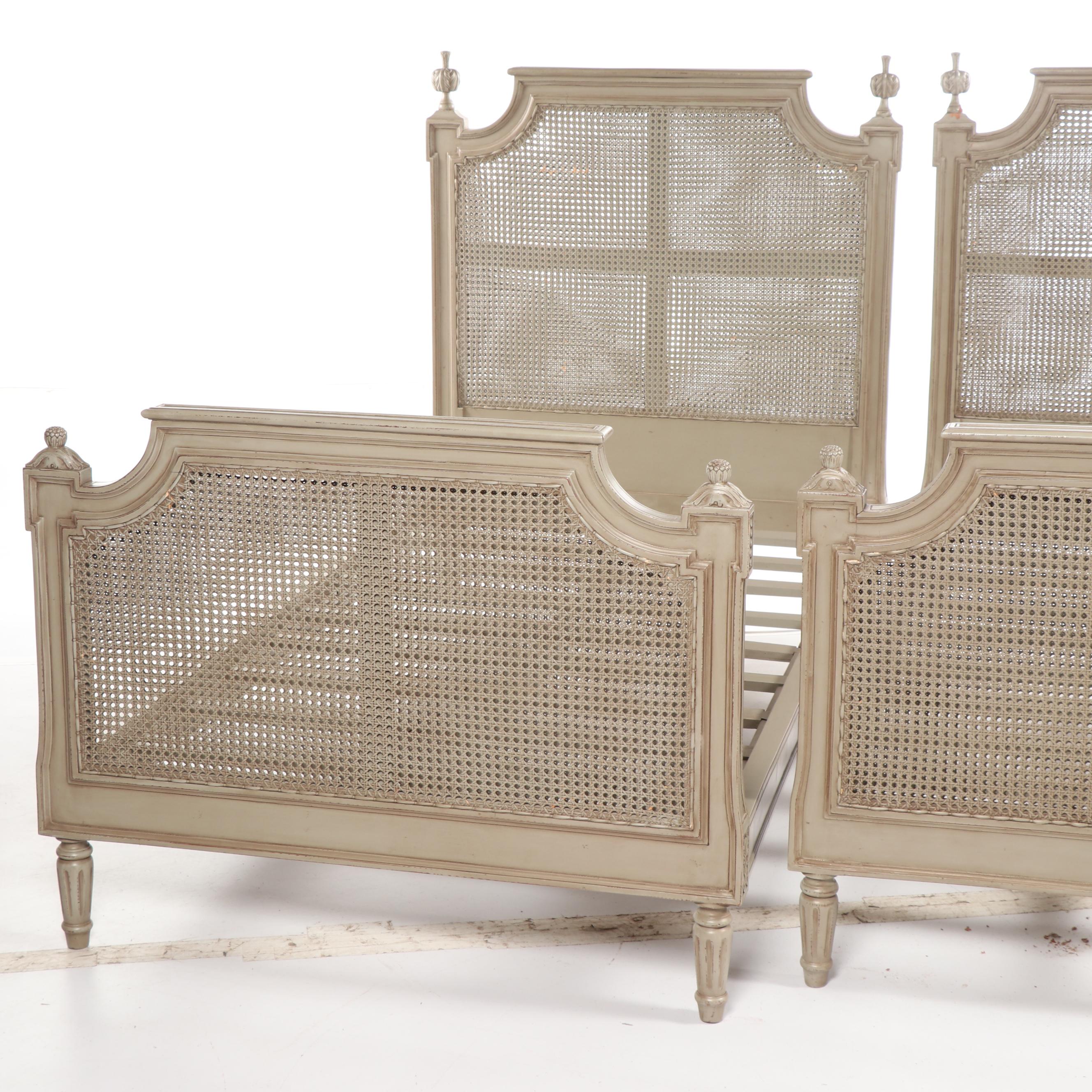 Gustavian Style Painted Wooden Twin Size Bed Frames, 21st Century