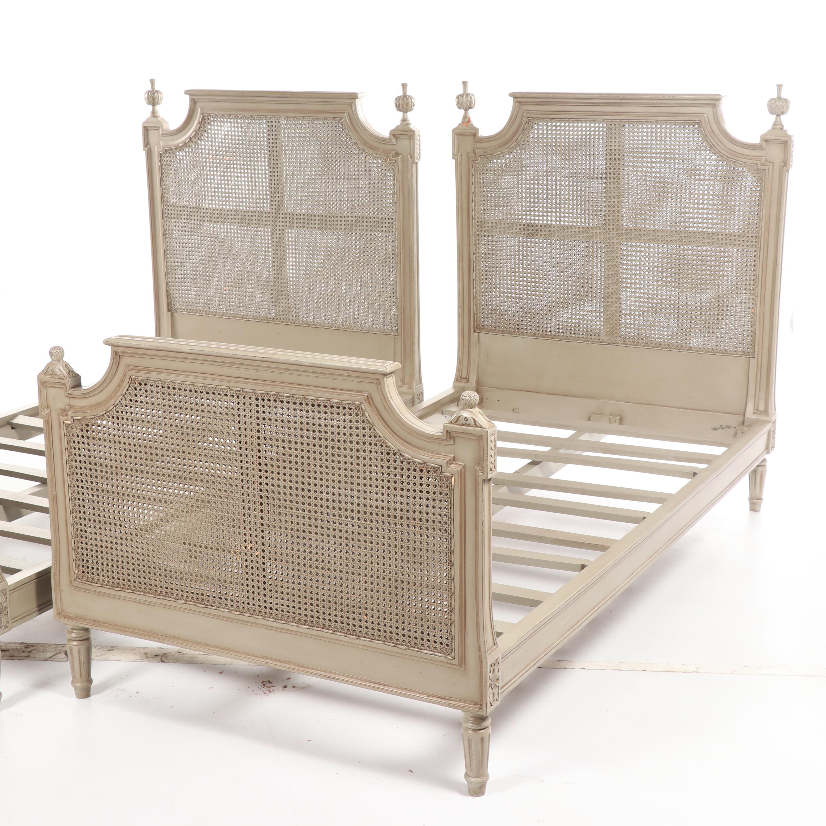 Gustavian Style Painted Wooden Twin Size Bed Frames, 21st Century