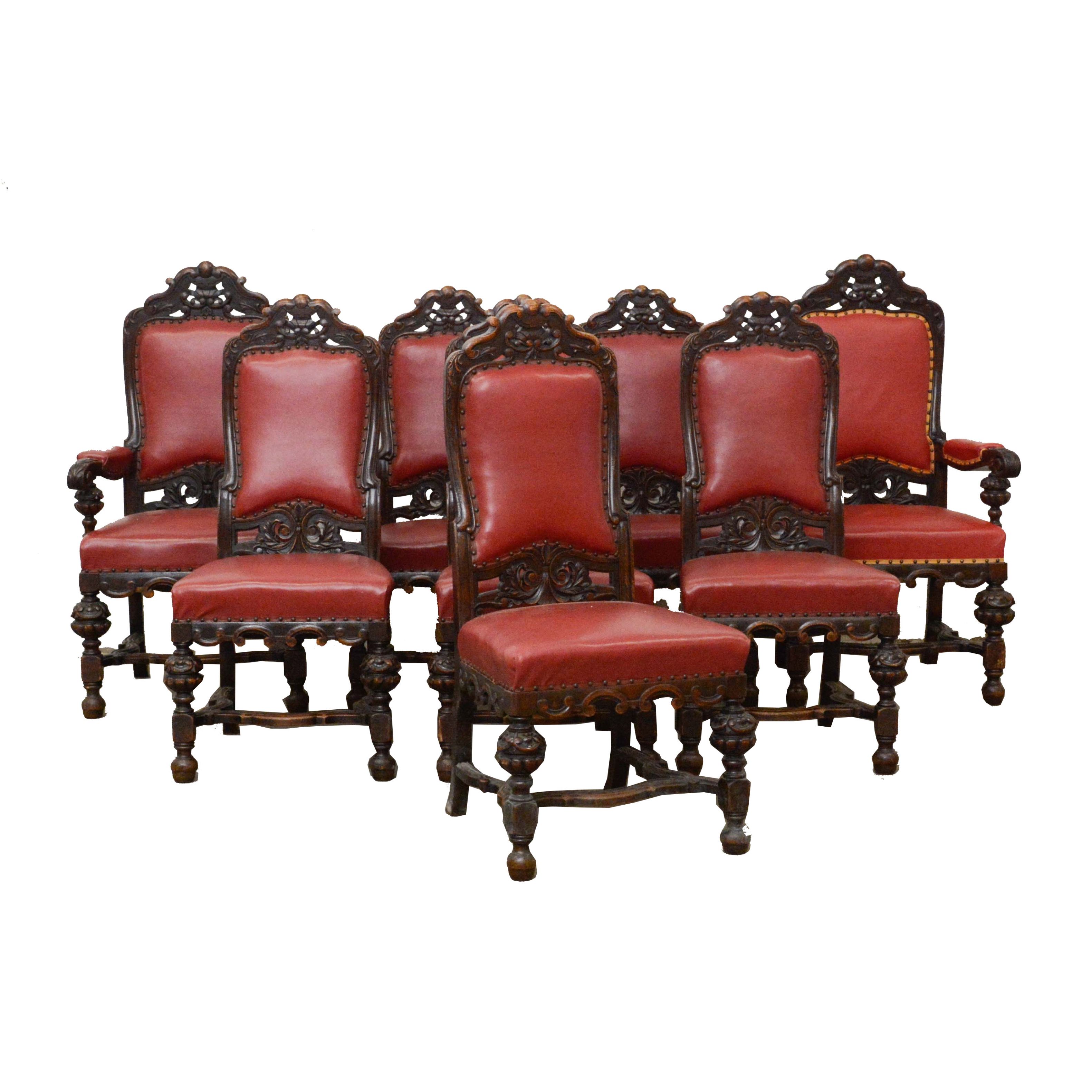 Renaissance Revival Style Carved Oak Dining Chairs, Early 20th Century