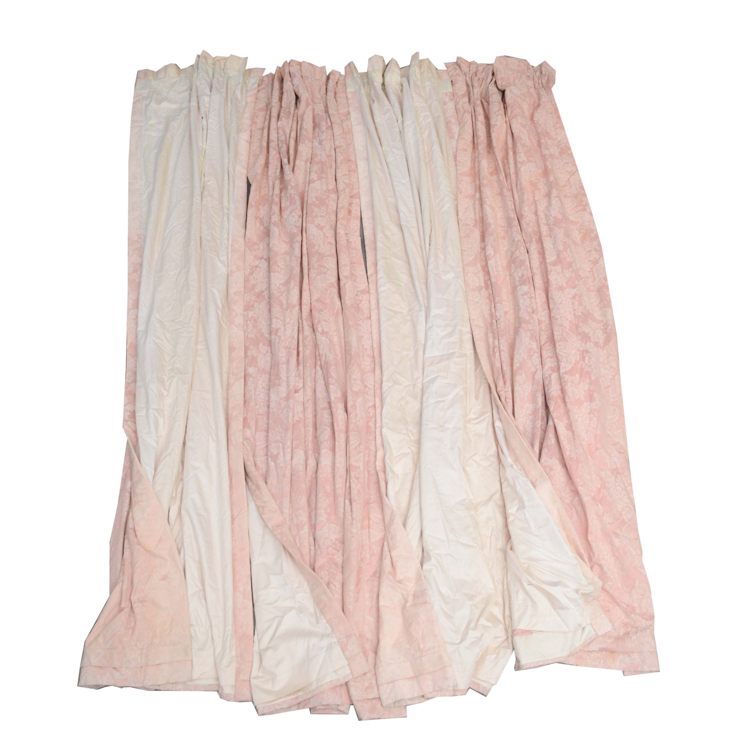 Pink Silk Floral Jacquard Lined Drapery Panels