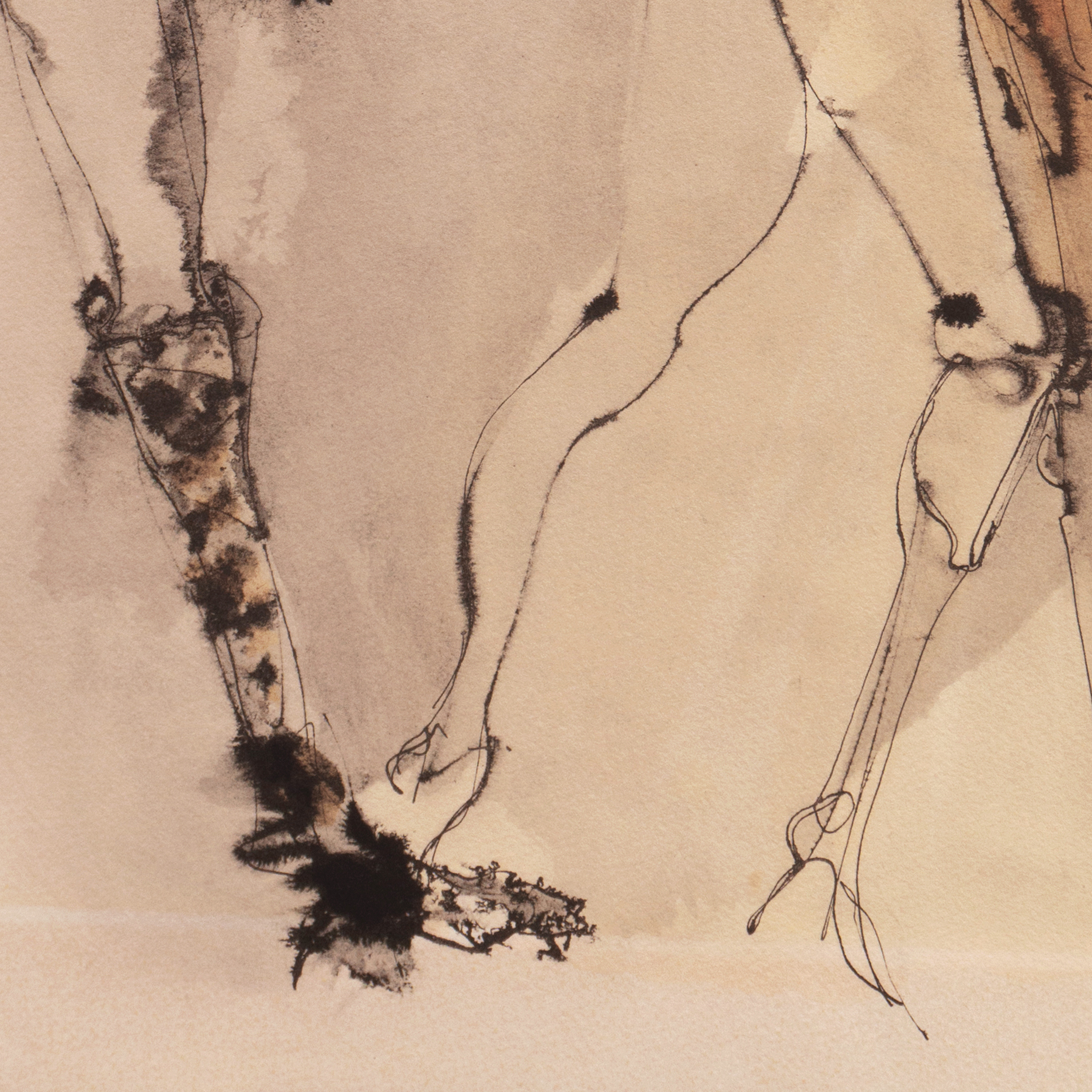 Leonor Fini Ink and Sepia Wash "Two Figures"