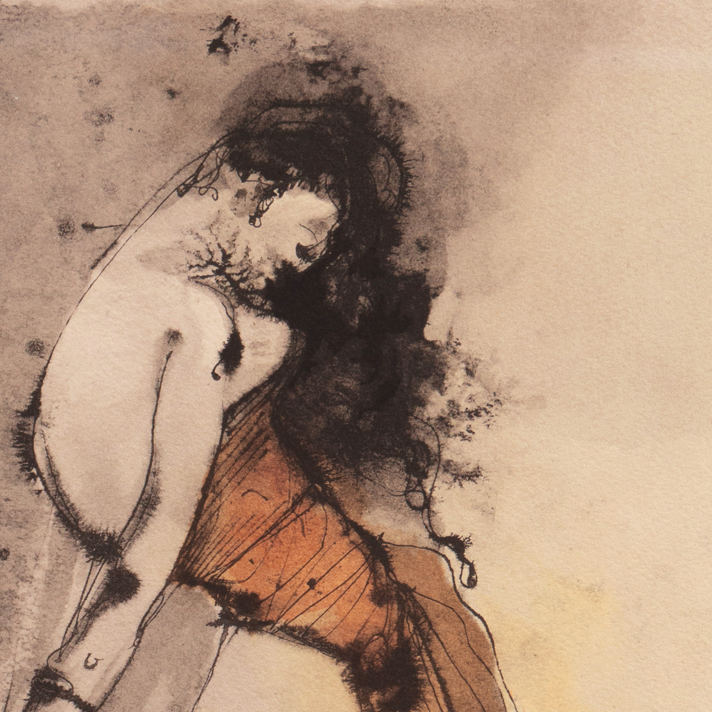 Leonor Fini Ink and Sepia Wash "Two Figures"