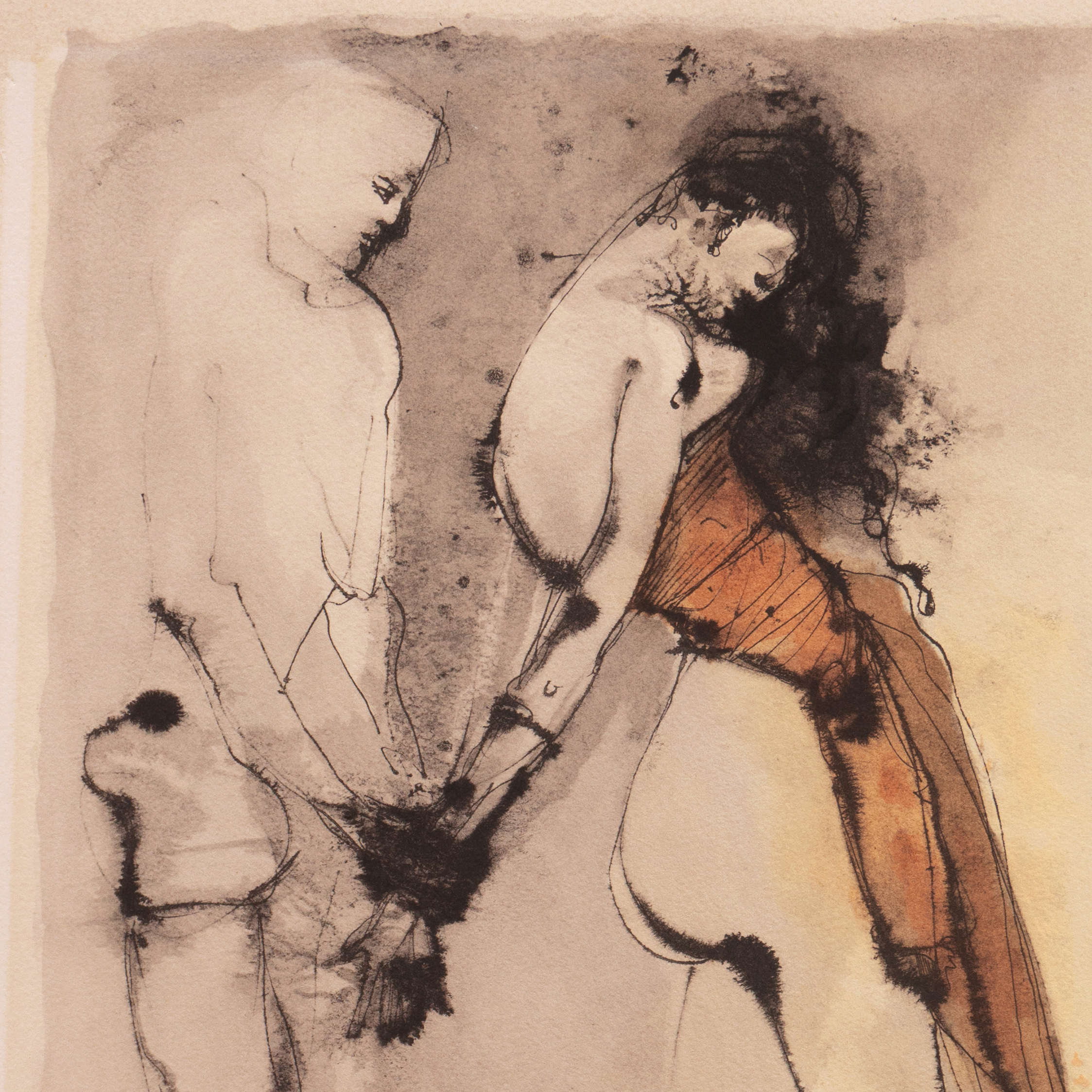 Leonor Fini Ink and Sepia Wash "Two Figures"