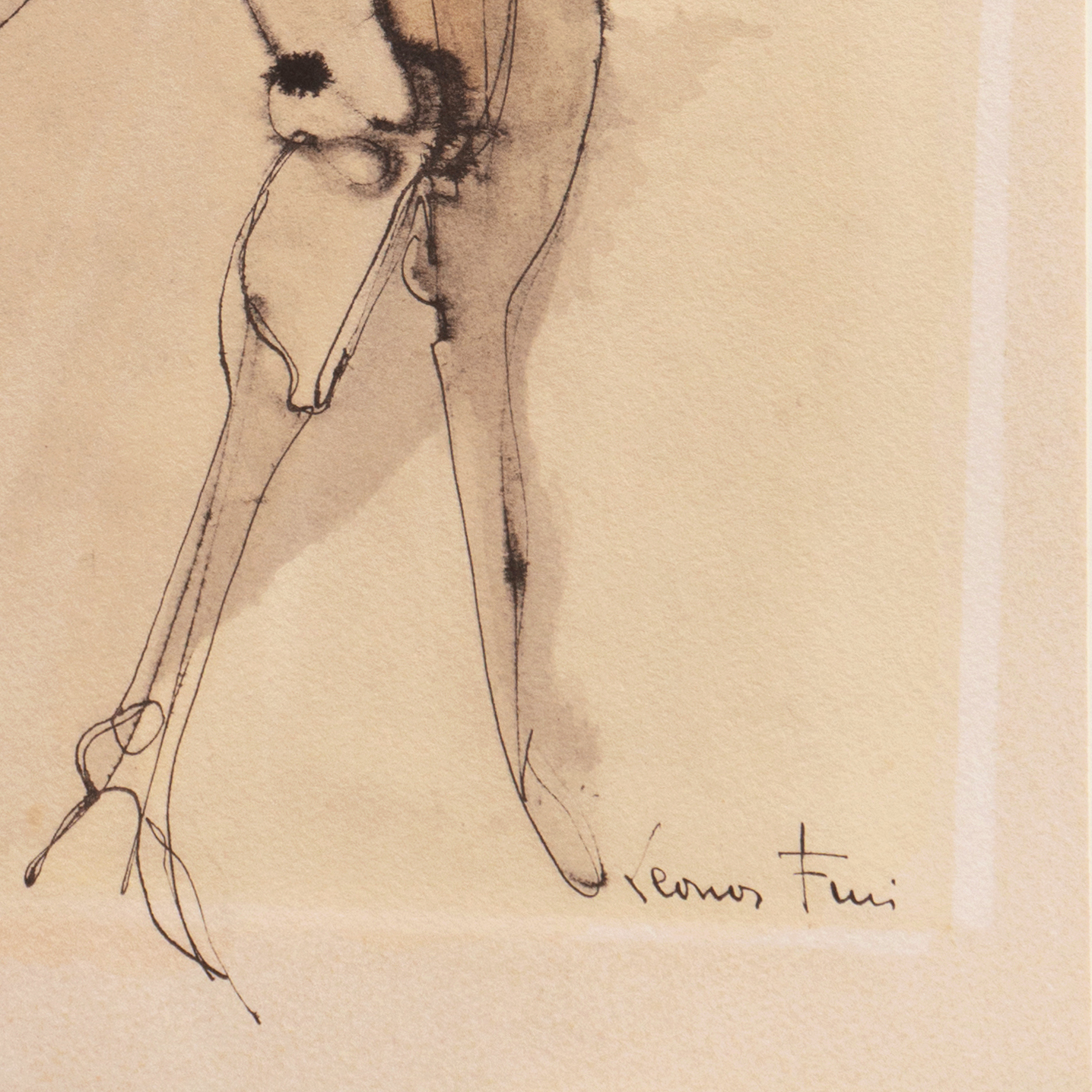 Leonor Fini Ink and Sepia Wash "Two Figures"