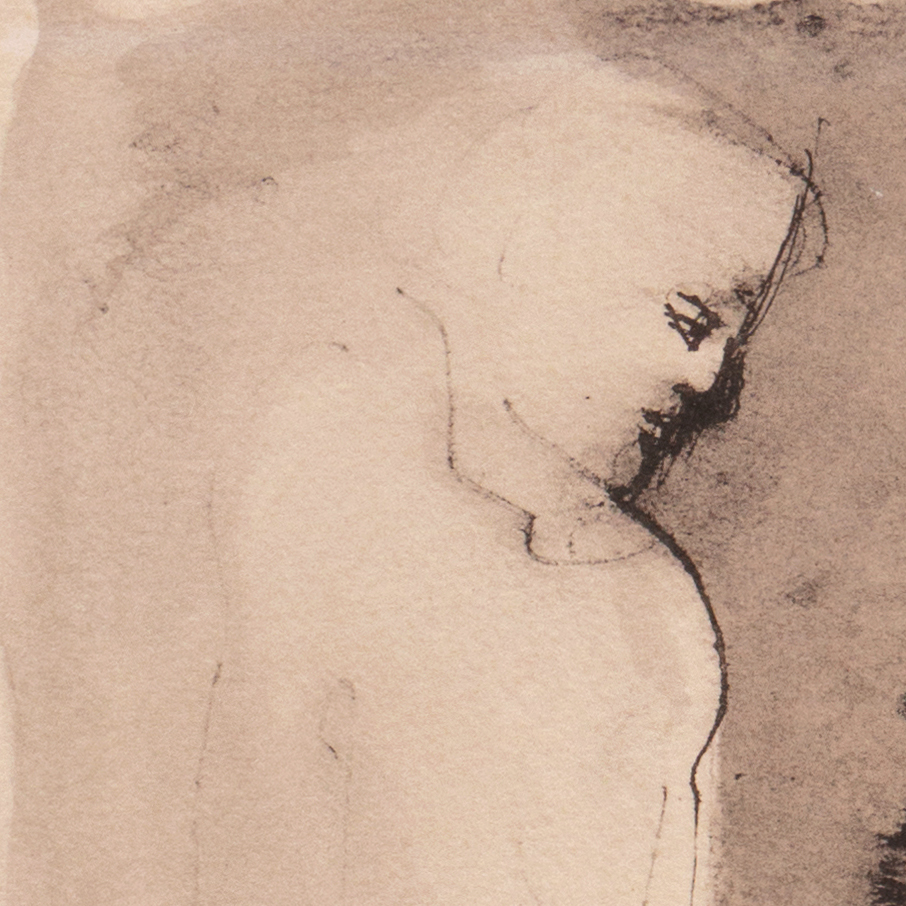 Leonor Fini Ink and Sepia Wash "Two Figures"