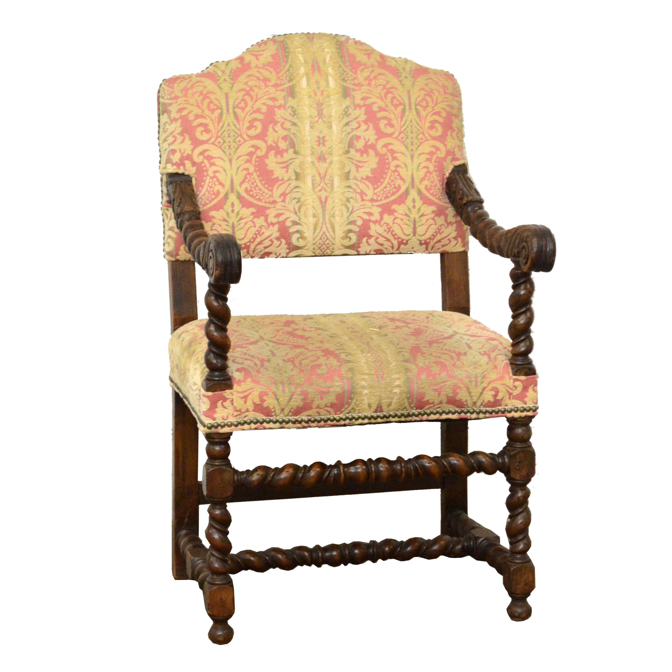 William and Mary Style Walnut Frame Upholstered Armchair, 20th Century