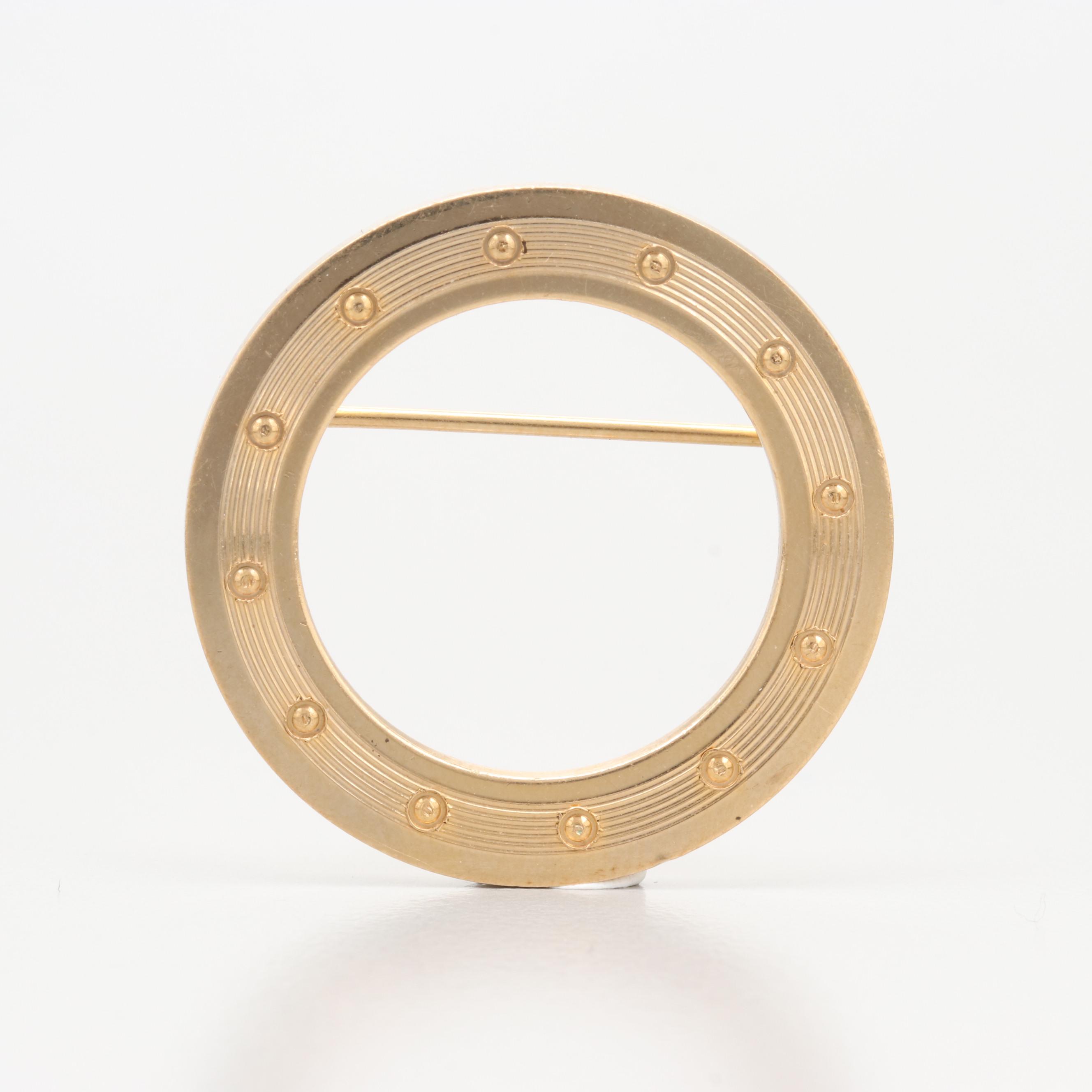 Circa 1950s Ballou 14K Yellow Gold Circle Brooch
