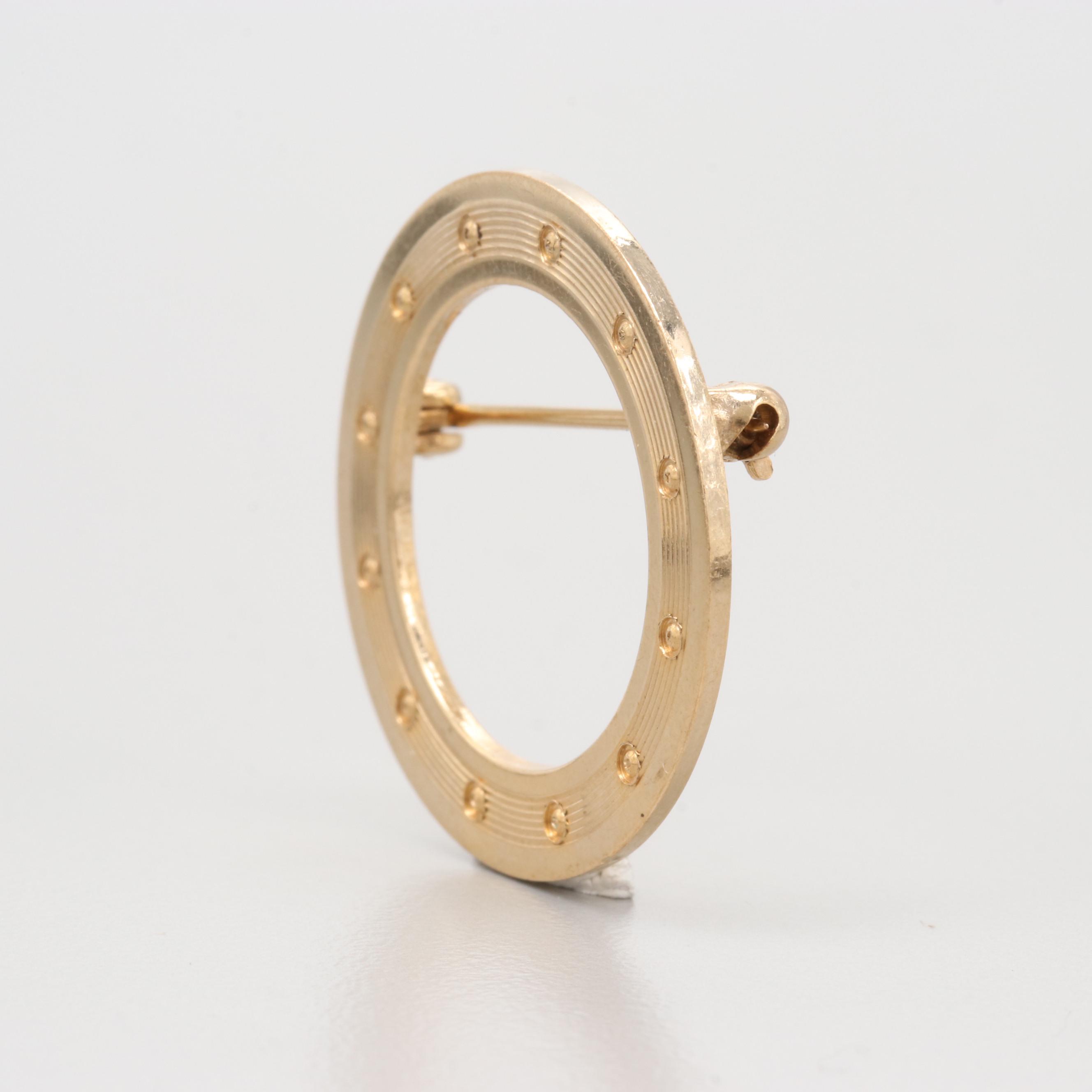 Circa 1950s Ballou 14K Yellow Gold Circle Brooch