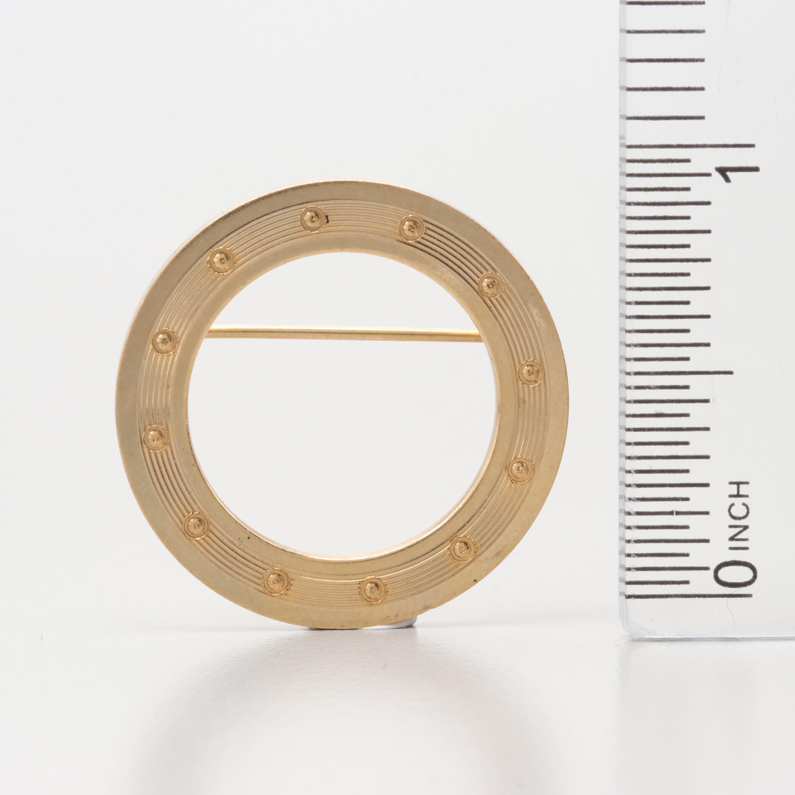 Circa 1950s Ballou 14K Yellow Gold Circle Brooch