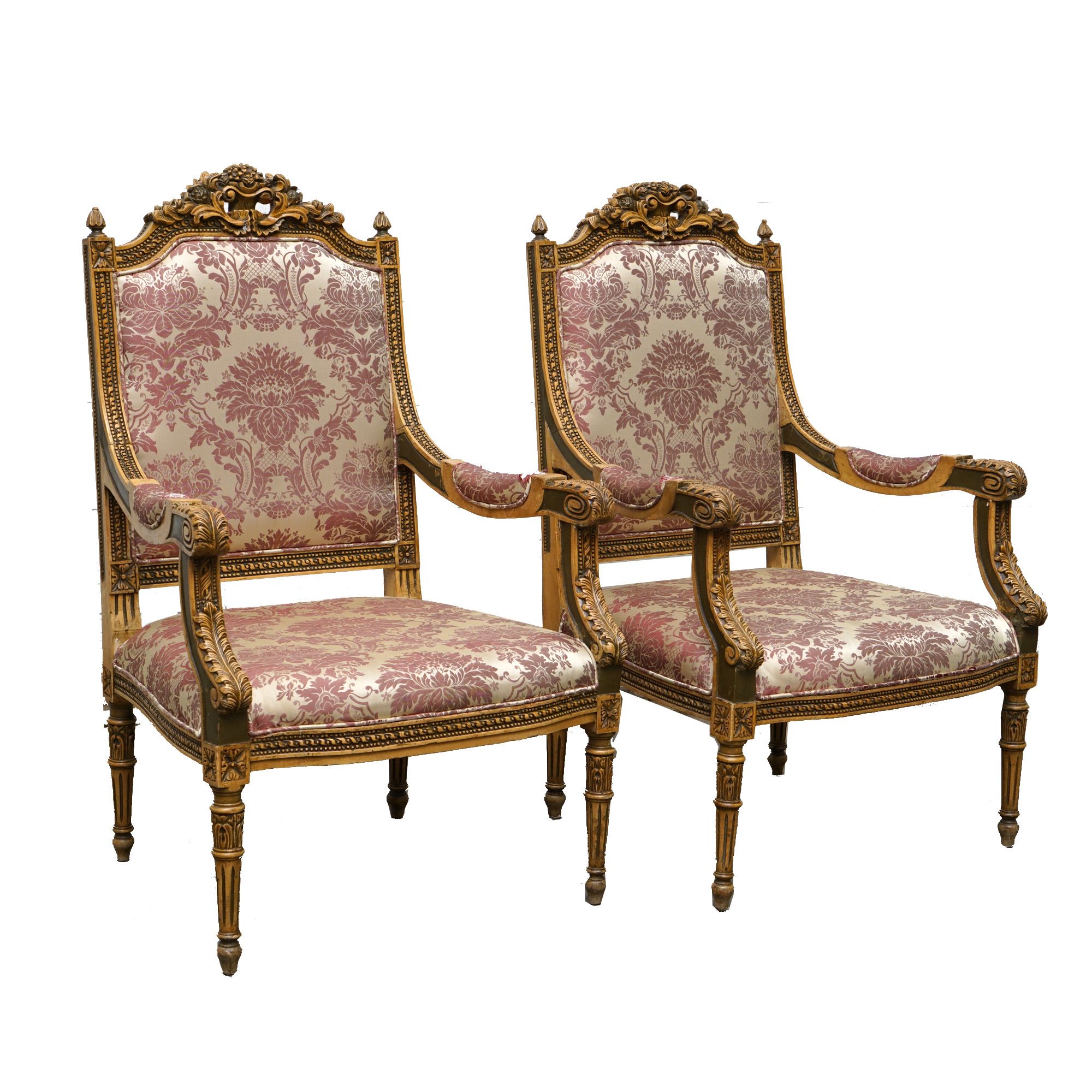 Louis XVI Style Carved Mahogany Armchairs, Early 20 Century