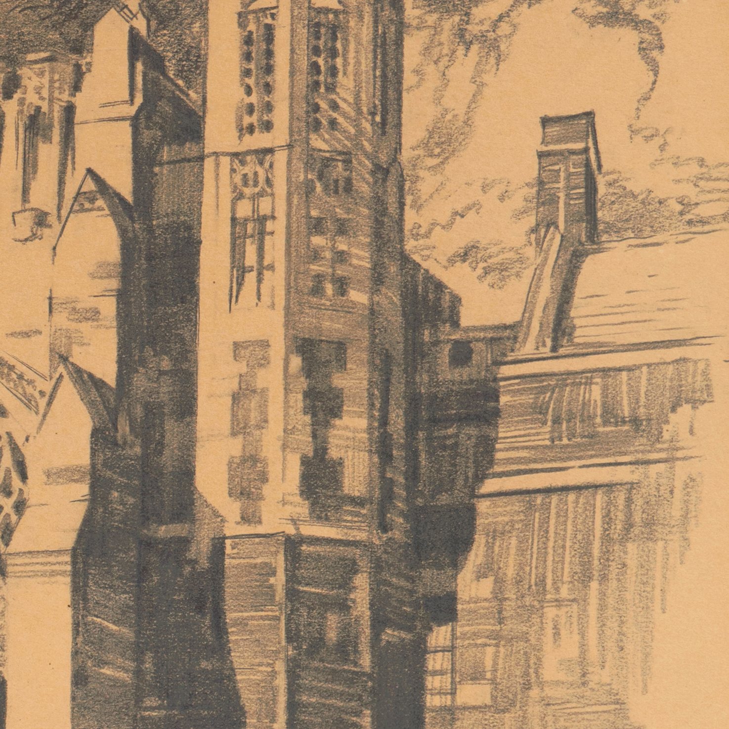 Robert Harmer Smith Graphite Drawing "Sterling Library, Yale"