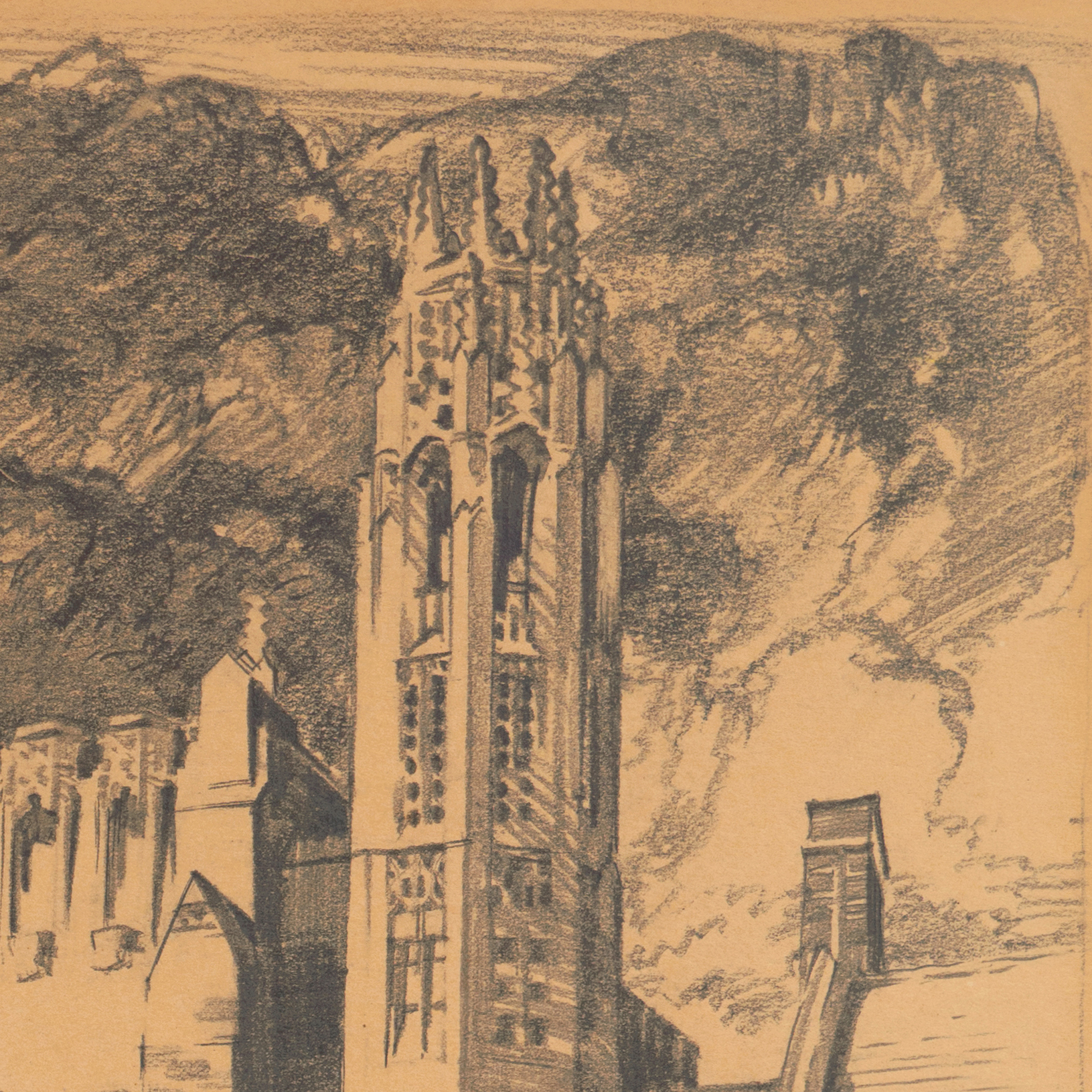 Robert Harmer Smith Graphite Drawing "Sterling Library, Yale"