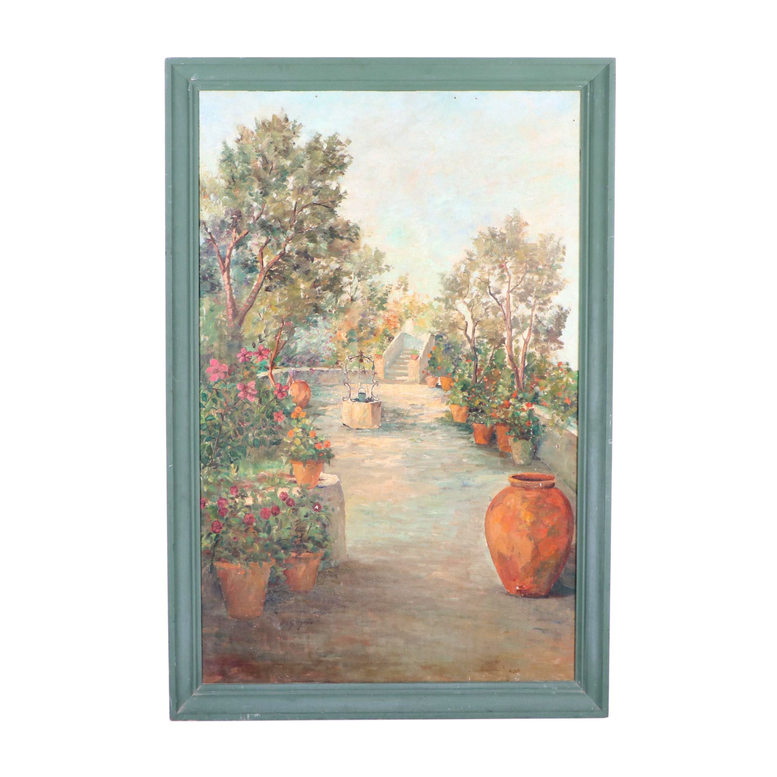 De Gregorio Oil Painting of Italian Courtyard