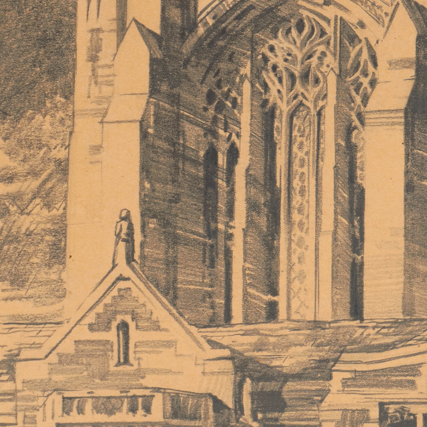 Robert Harmer Smith Graphite Drawing "Sterling Library, Yale"