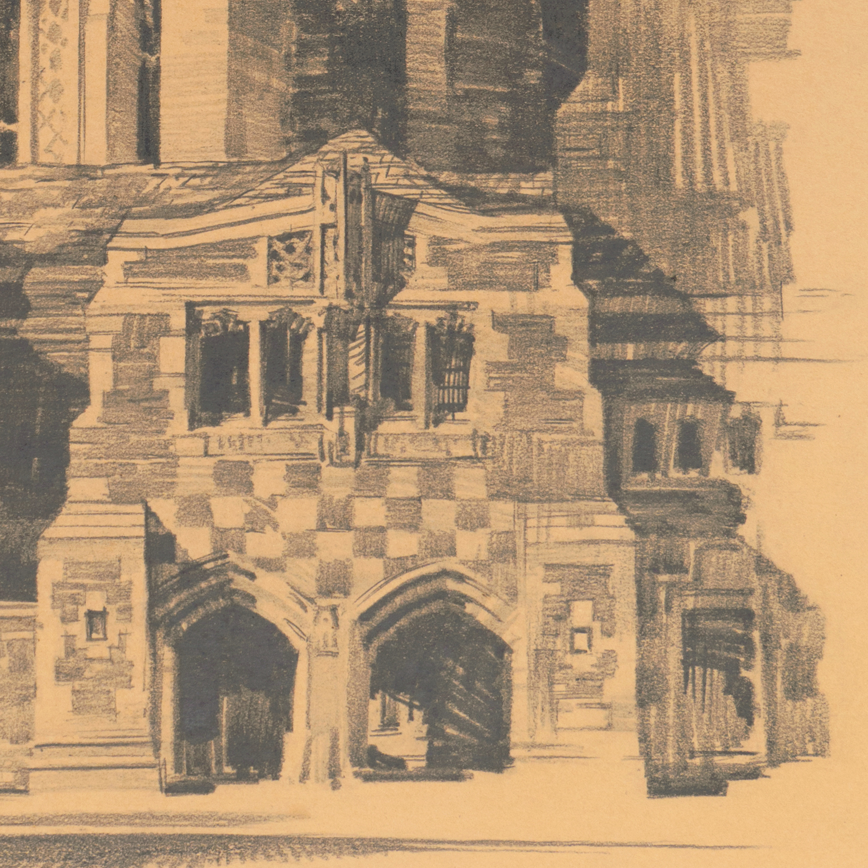 Robert Harmer Smith Graphite Drawing "Sterling Library, Yale"