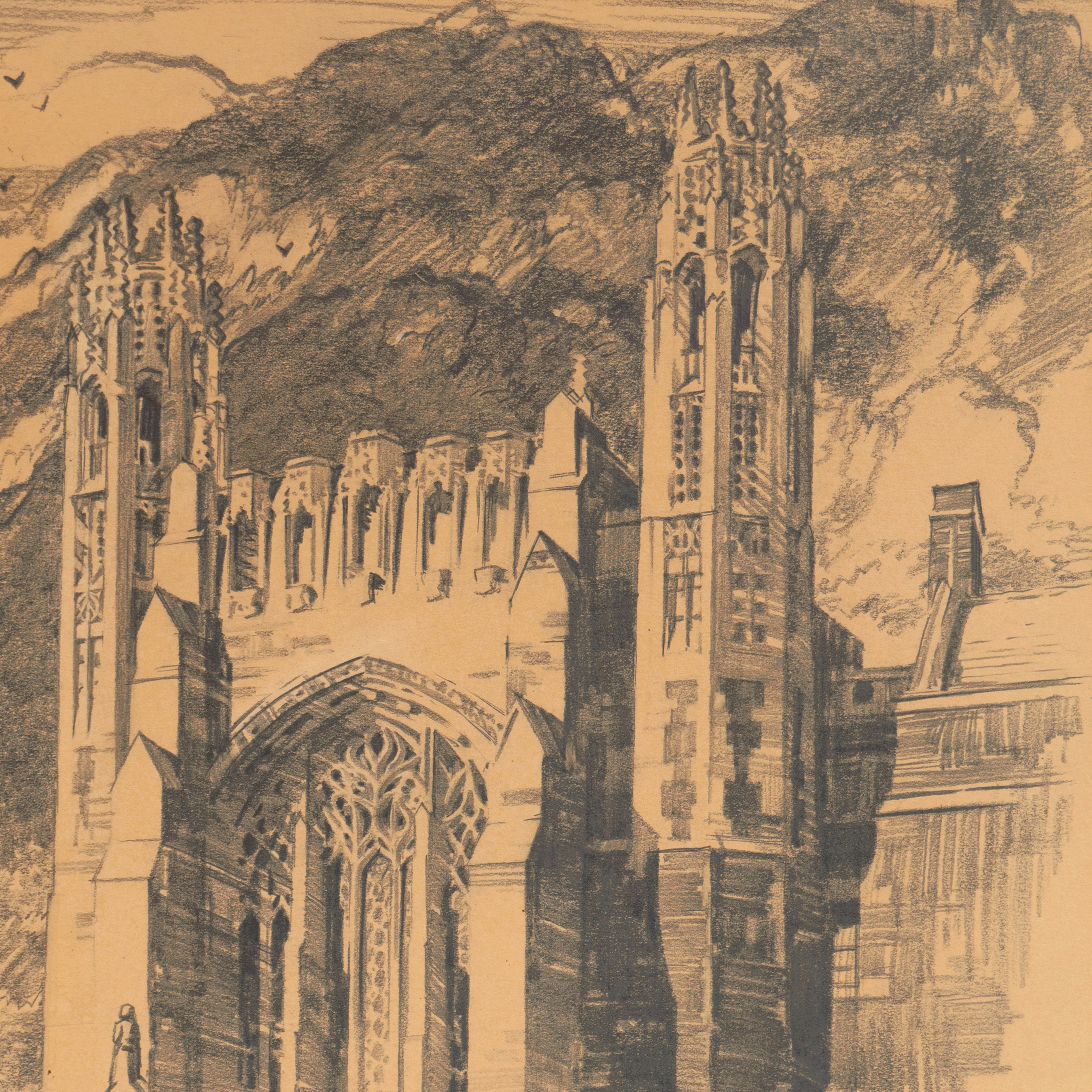 Robert Harmer Smith Graphite Drawing "Sterling Library, Yale"