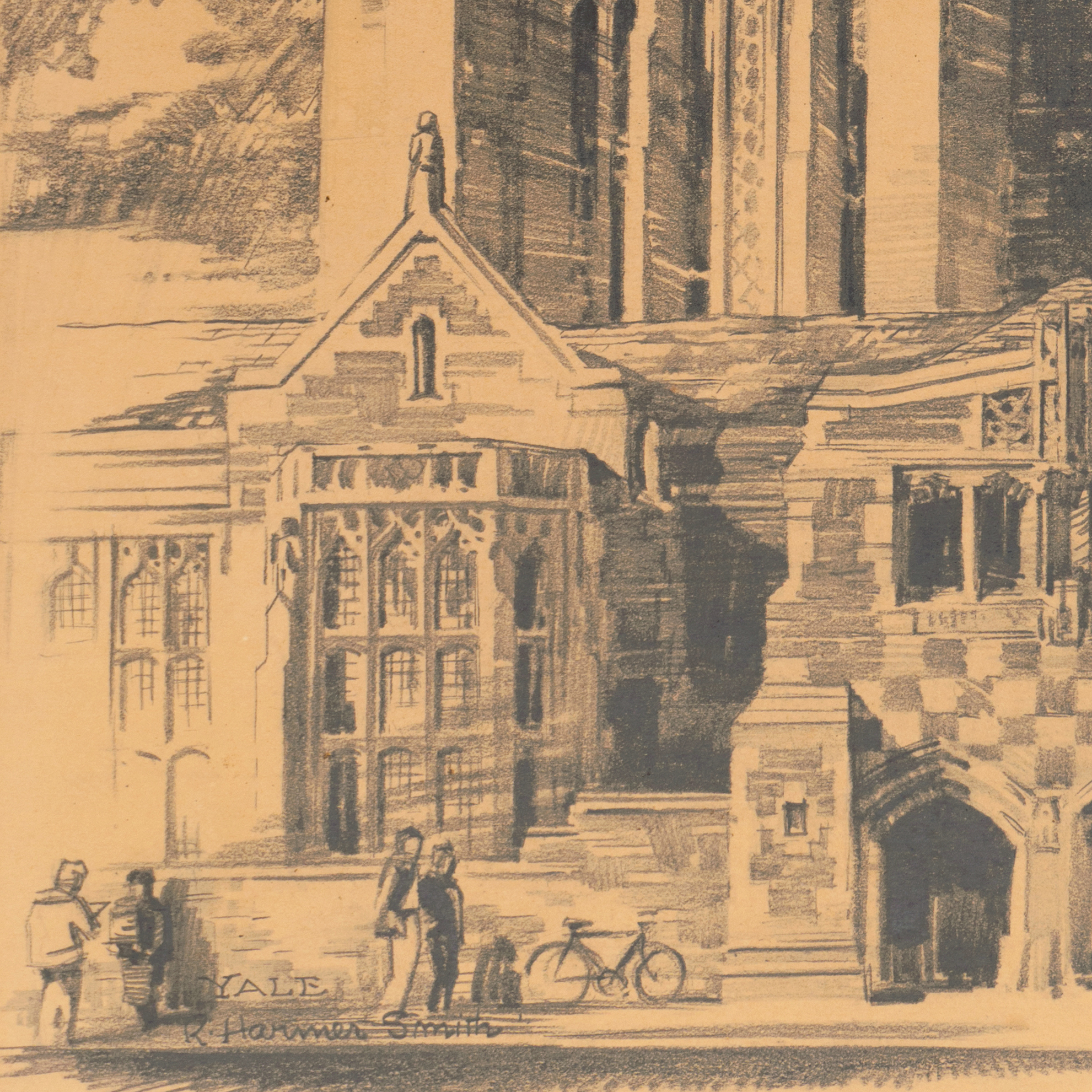 Robert Harmer Smith Graphite Drawing "Sterling Library, Yale"
