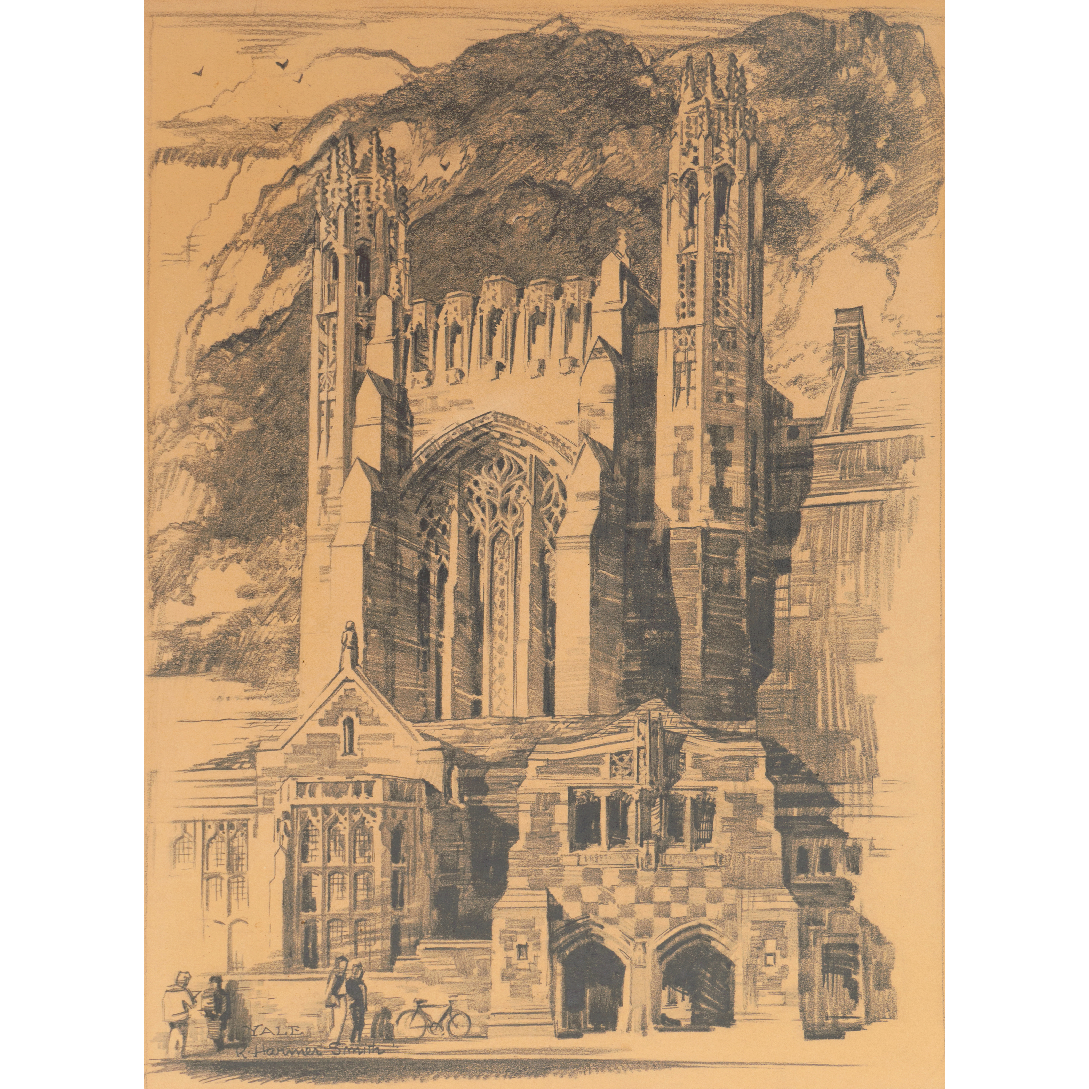 Robert Harmer Smith Graphite Drawing "Sterling Library, Yale"