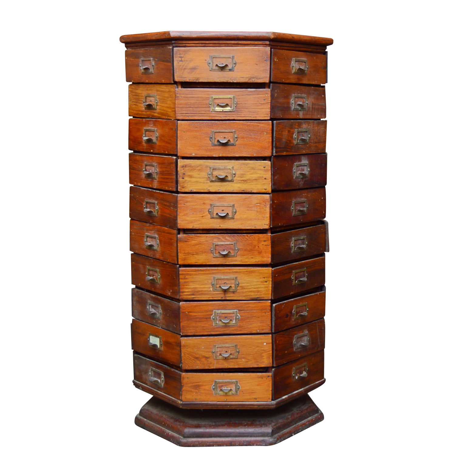 Vintage Hexagonal Pine Revolving Hardware Cabinet