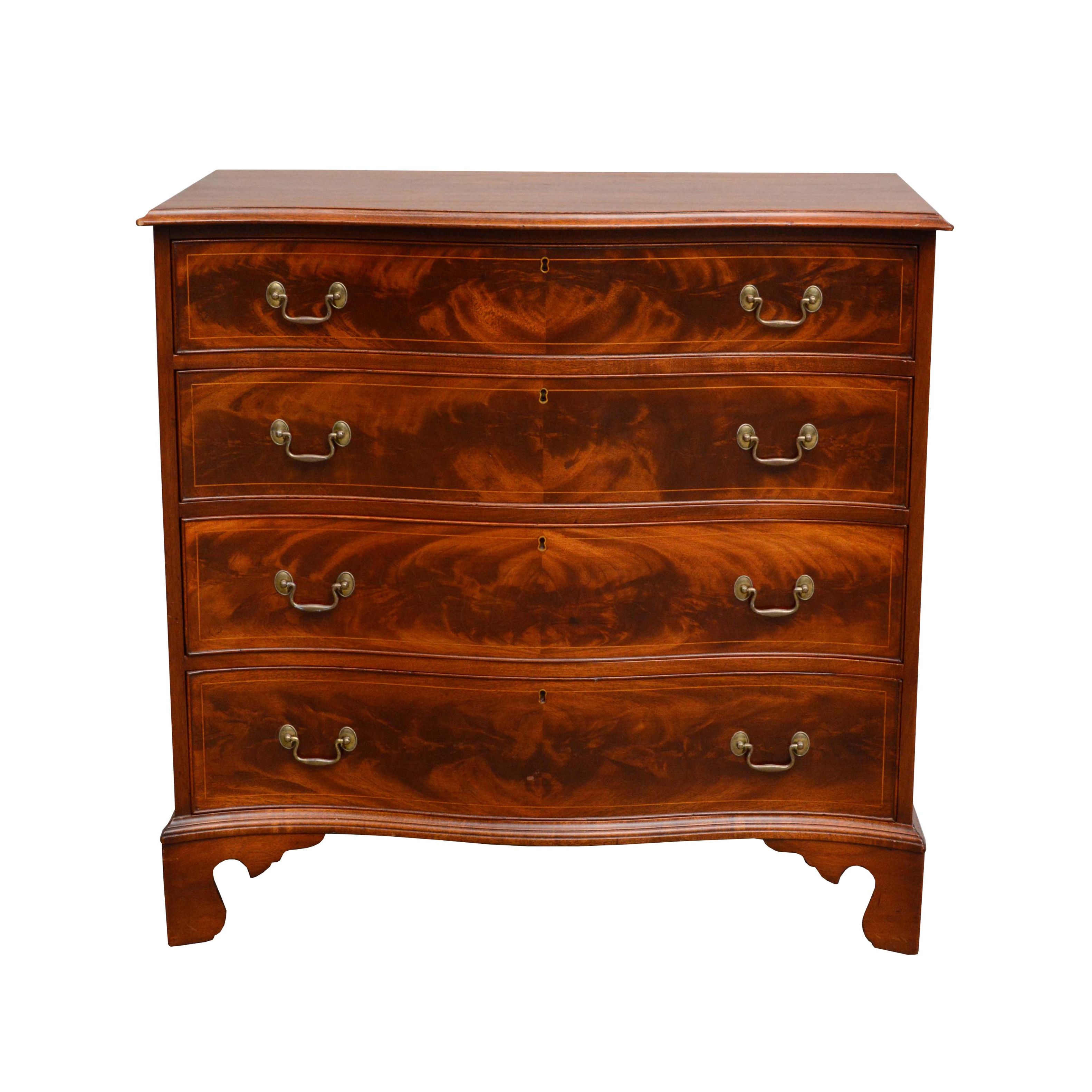 George III Style String-Inlaid Mahogany Serpentine Chest, 20th Century