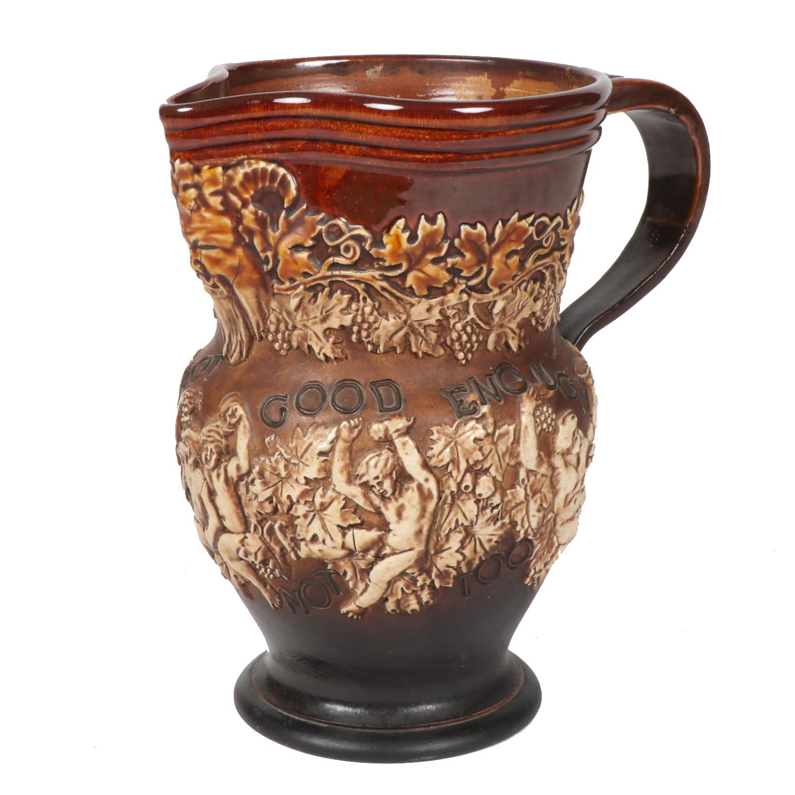 Doulton Lambeth Annie Partridge Bacchus Motto Ware Jug, circa 1900