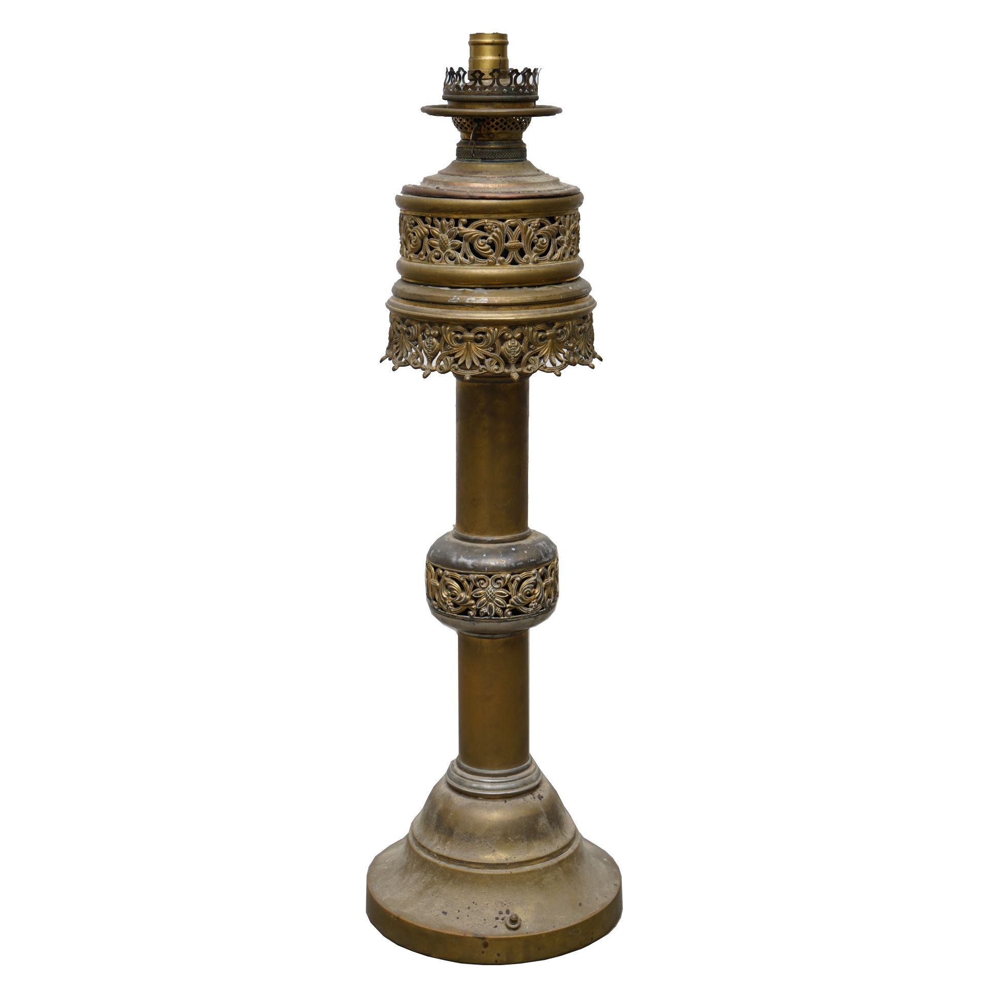 Converted Brass Finished Reticulated Buffet Oil Lamp
