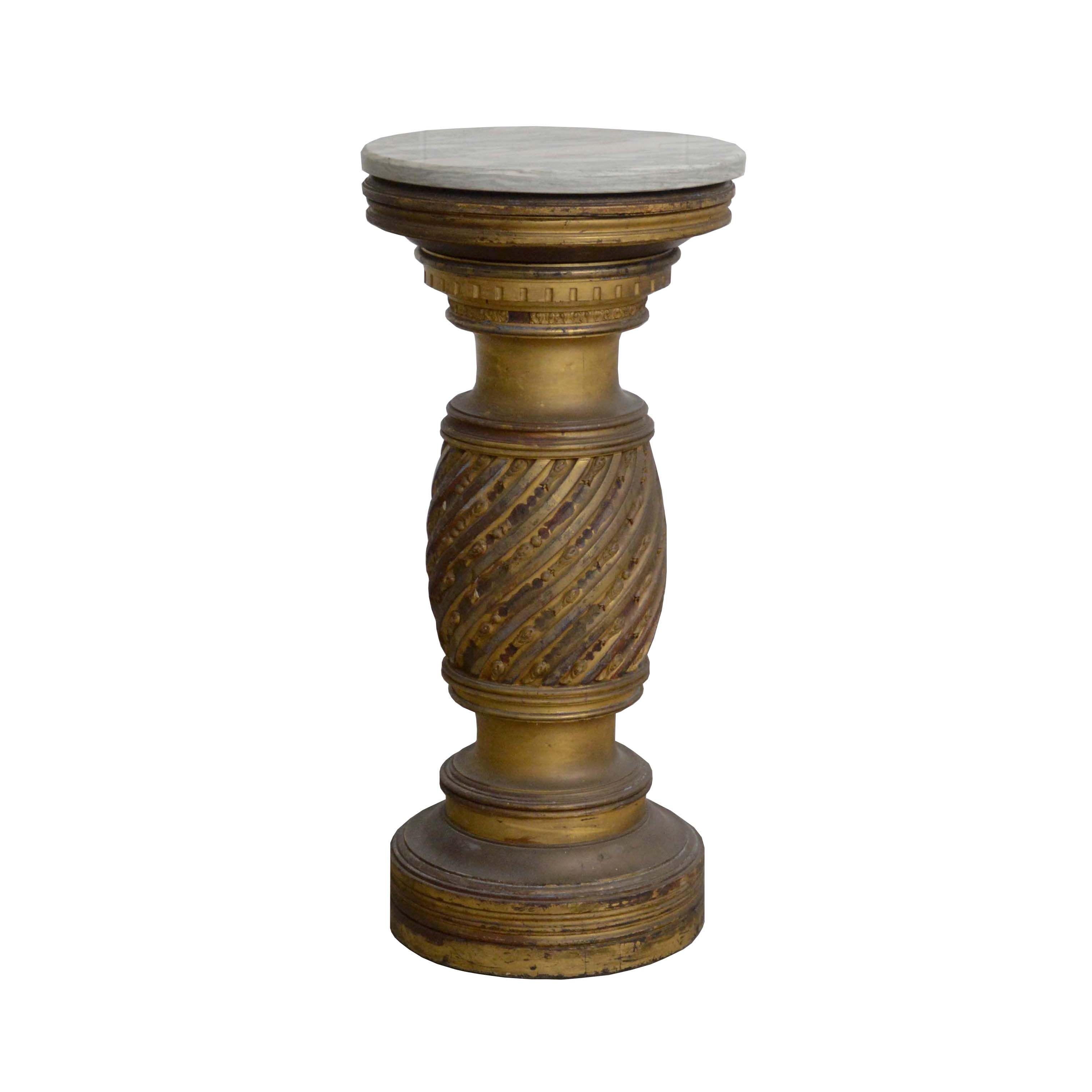 Neoclassical Style Giltwood and White Marble Pedestal, 20th Century
