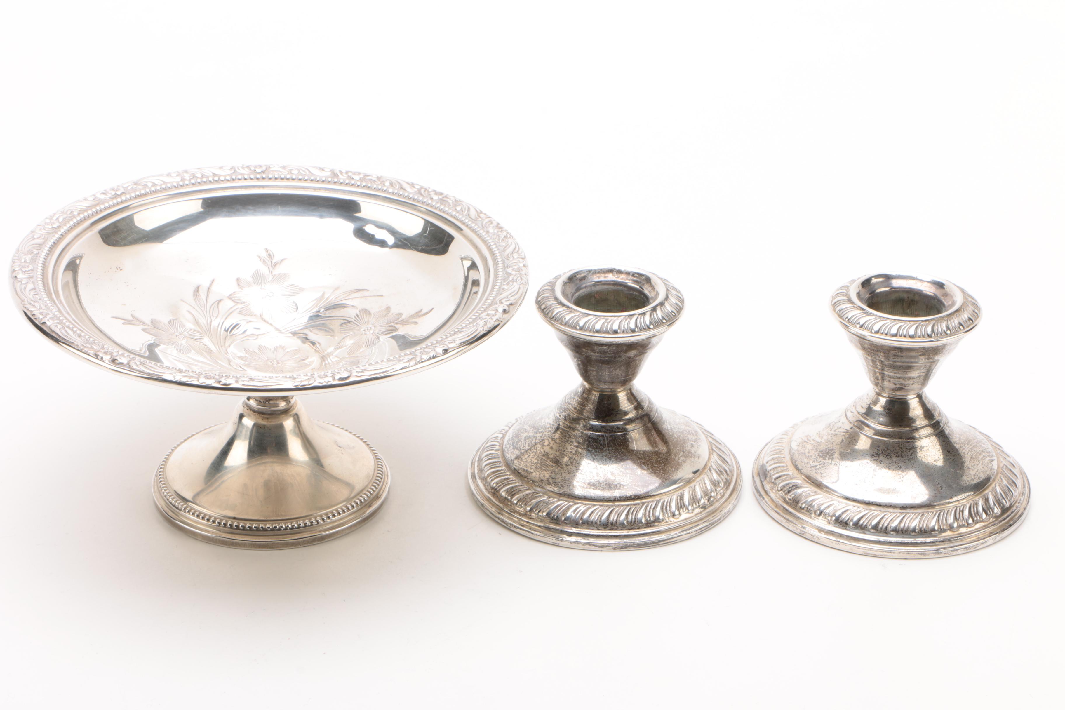 Fisher Silversmiths Creamer and Sugar Set with Other Weighted Sterling Tableware