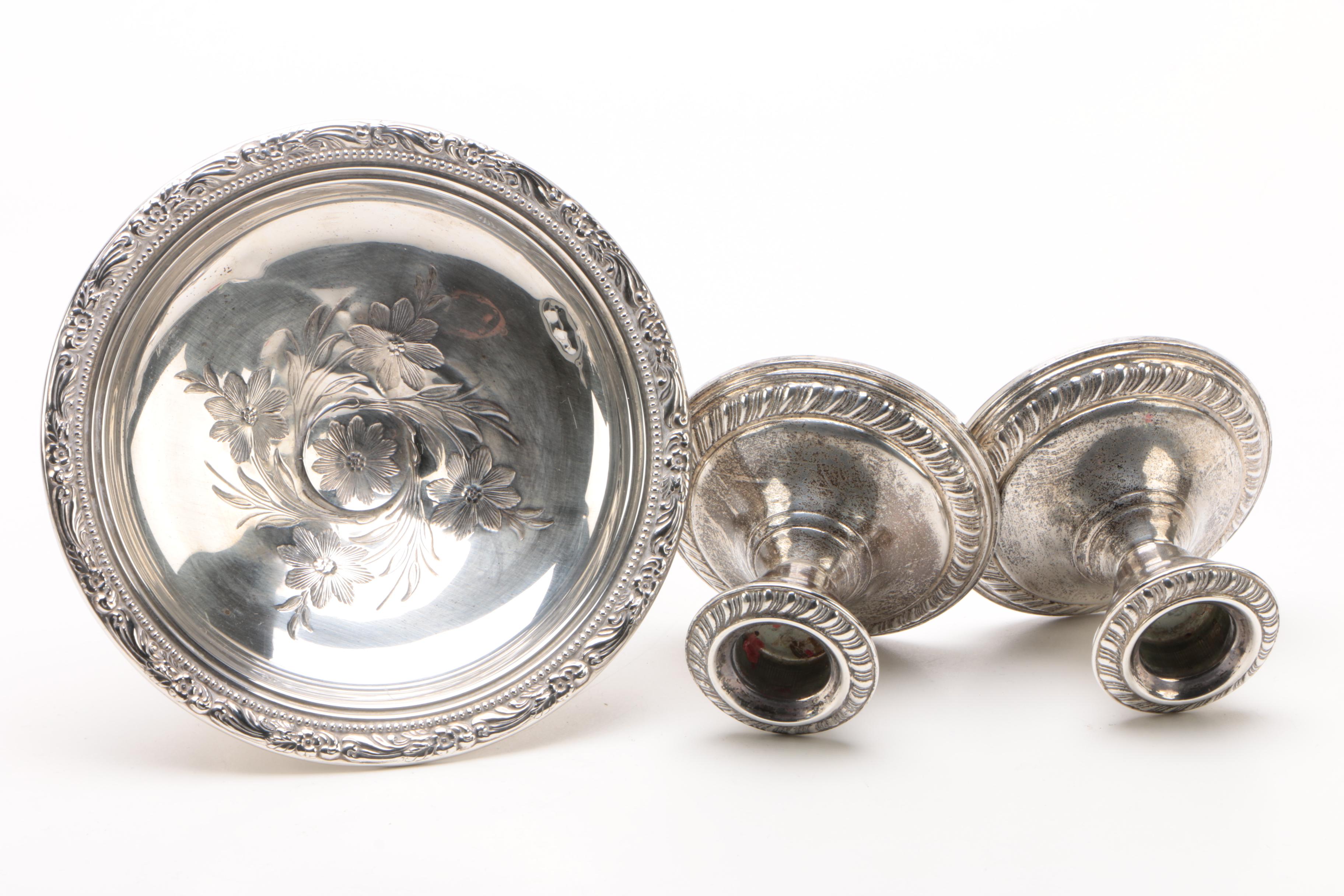 Fisher Silversmiths Creamer and Sugar Set with Other Weighted Sterling Tableware