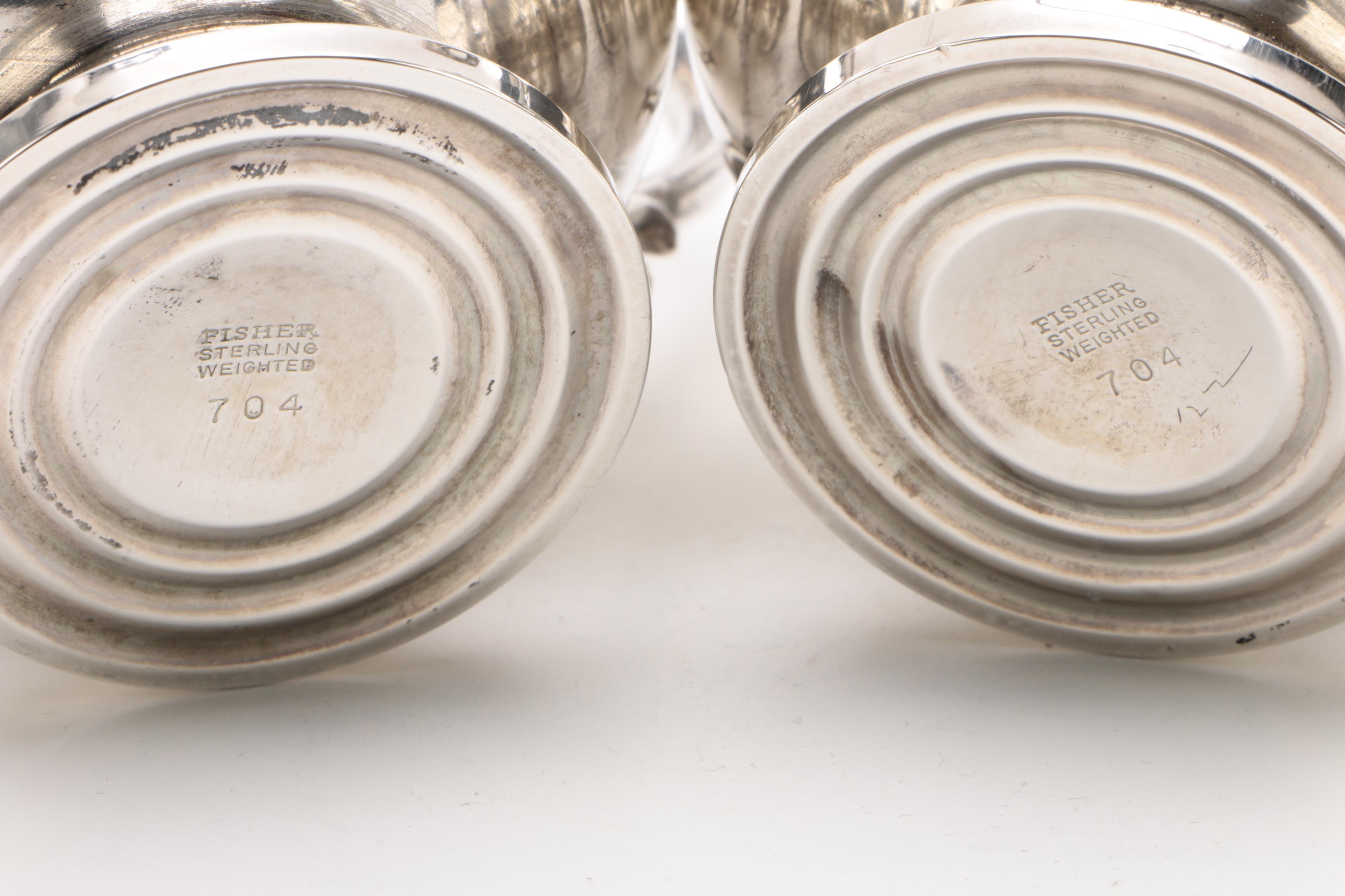 Fisher Silversmiths Creamer and Sugar Set with Other Weighted Sterling Tableware