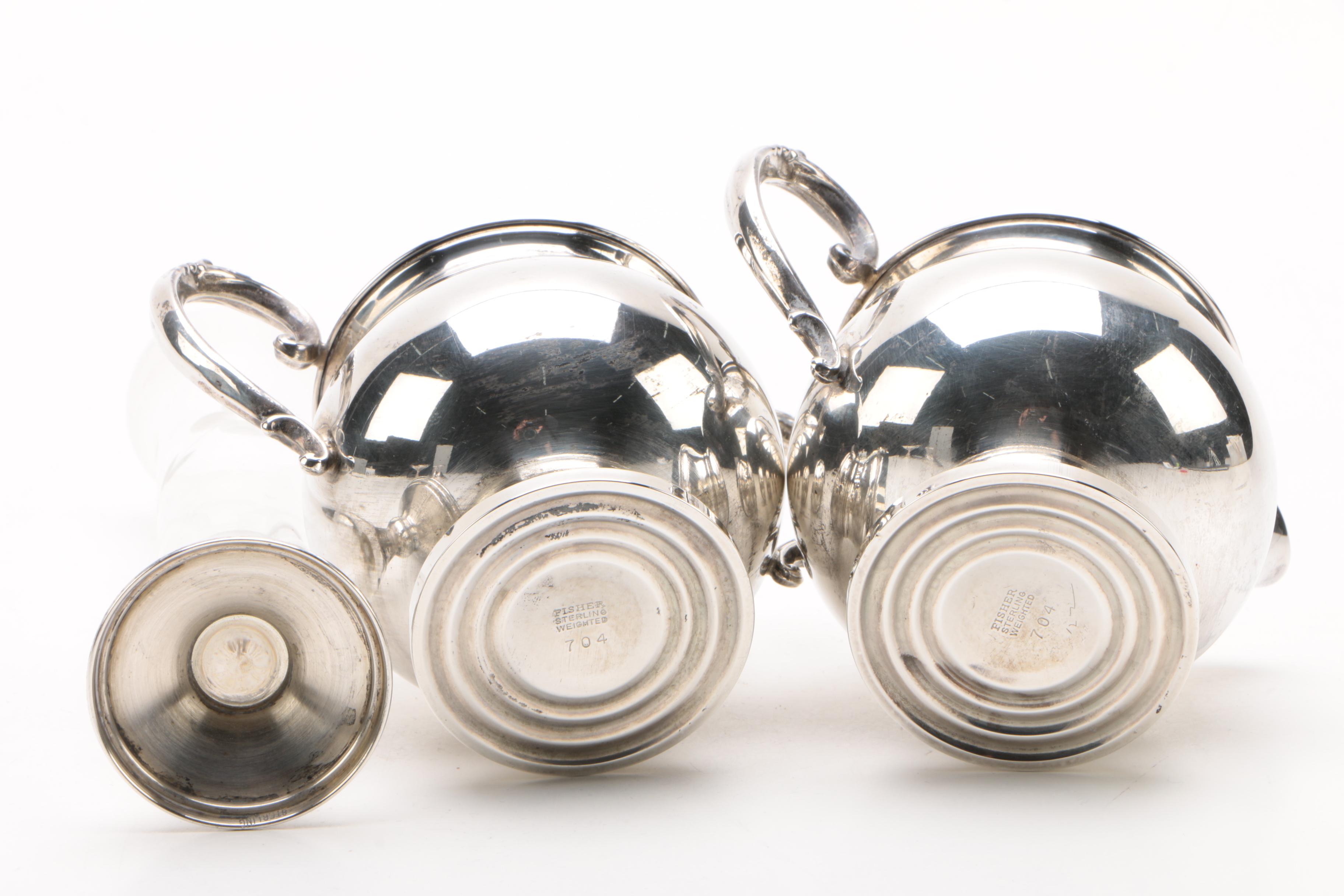 Fisher Silversmiths Creamer and Sugar Set with Other Weighted Sterling Tableware