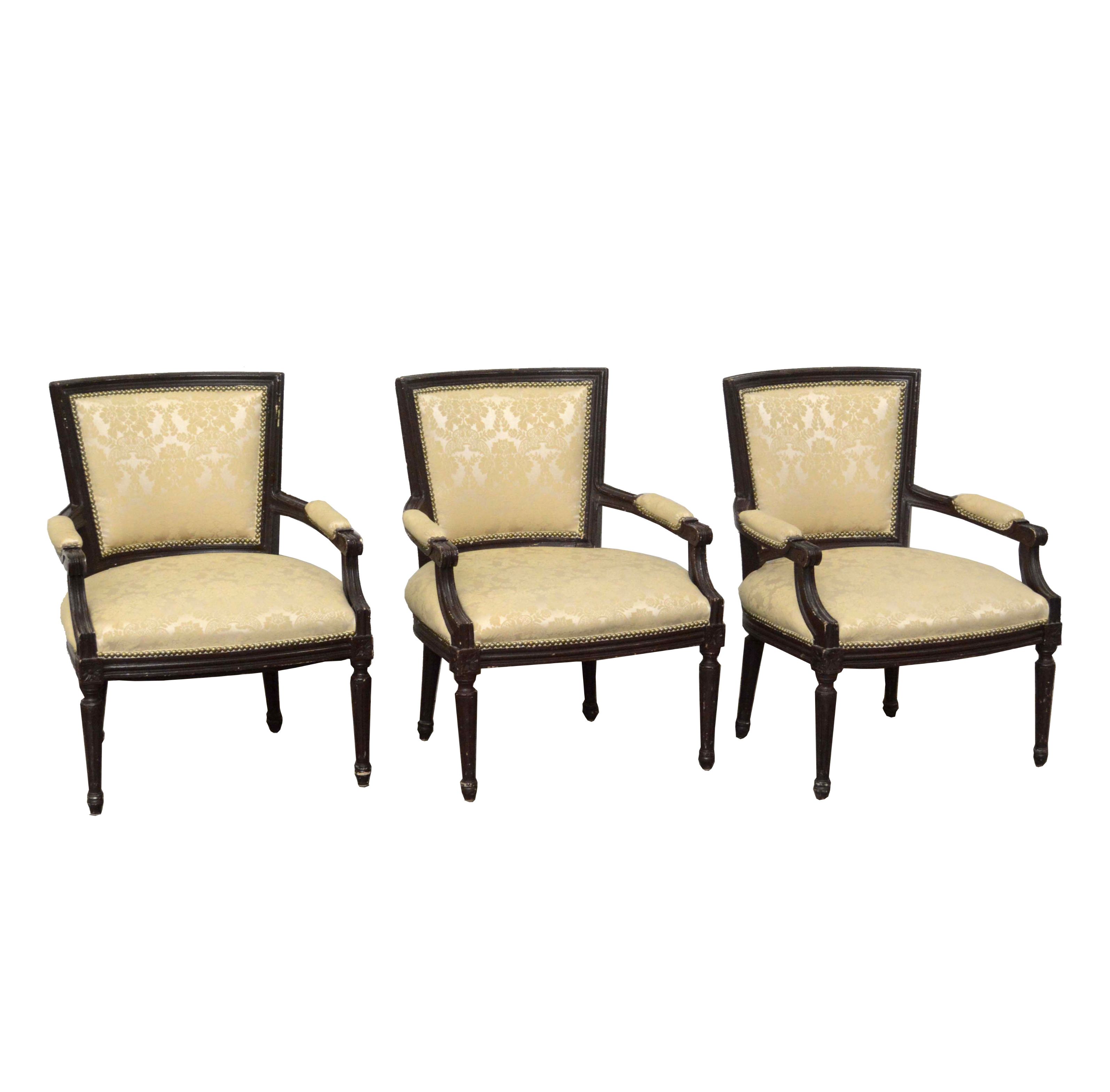 Federal Style Painted Wood Frame Upholstered Armchairs, 20th Century