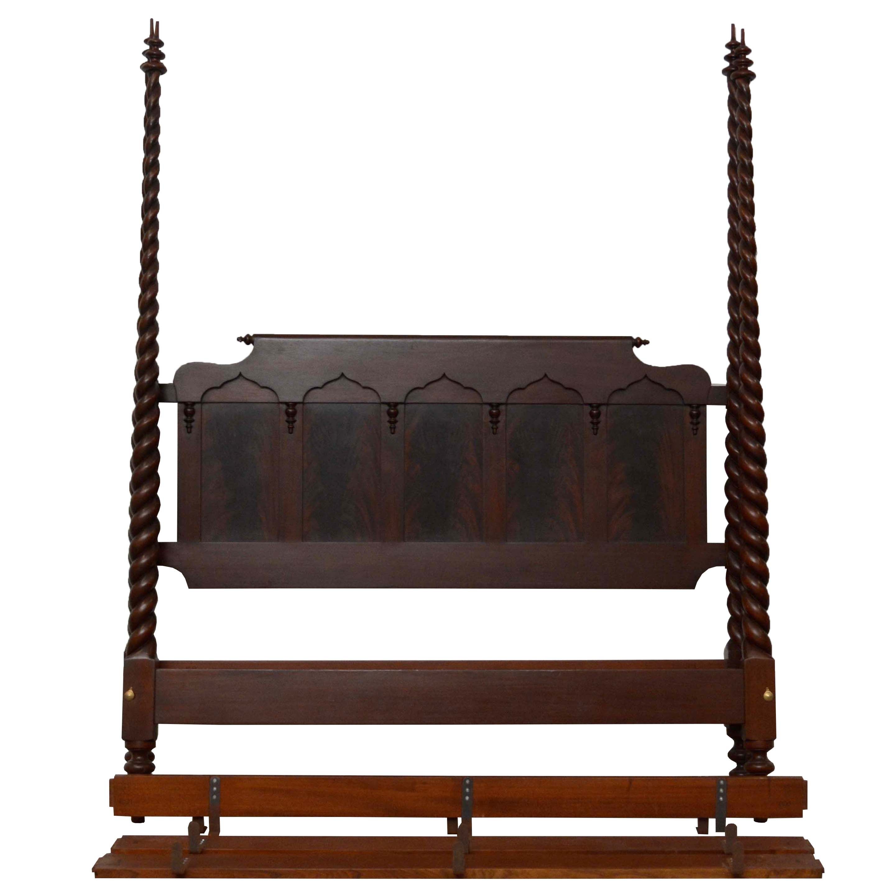 Classical Style Mahogany Queen Size Four-Poster Bed Frame, 20th Century