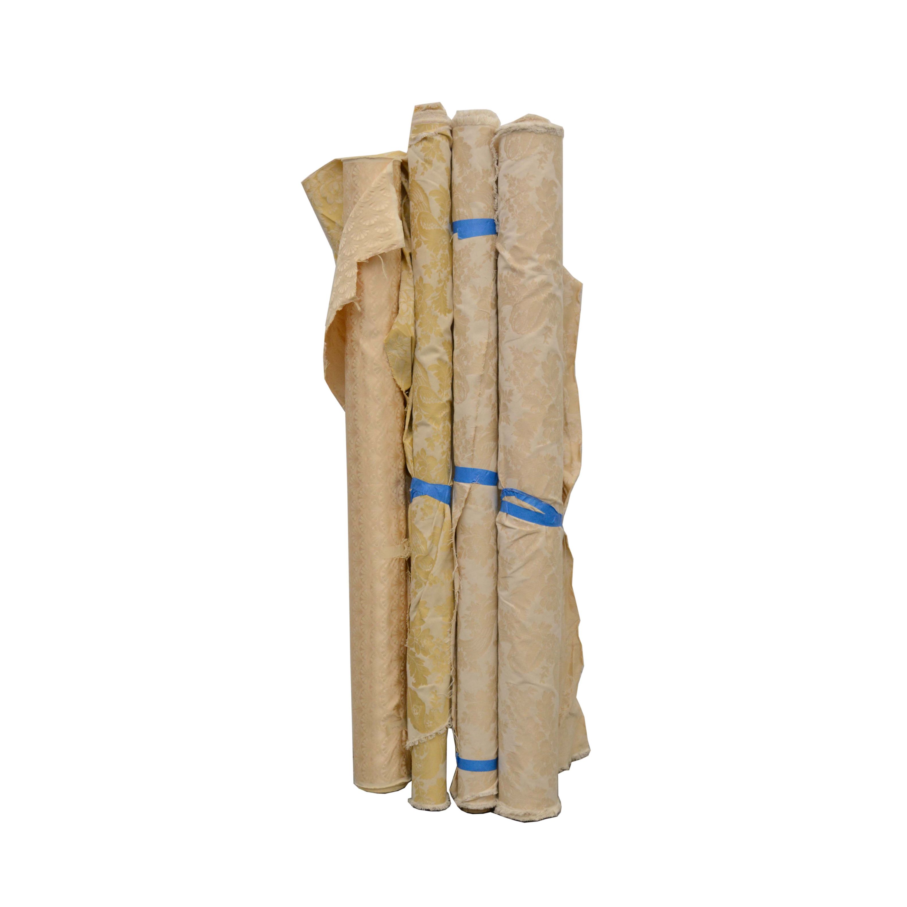 Cream and Gold Colored Upholstery Fabric Bolts