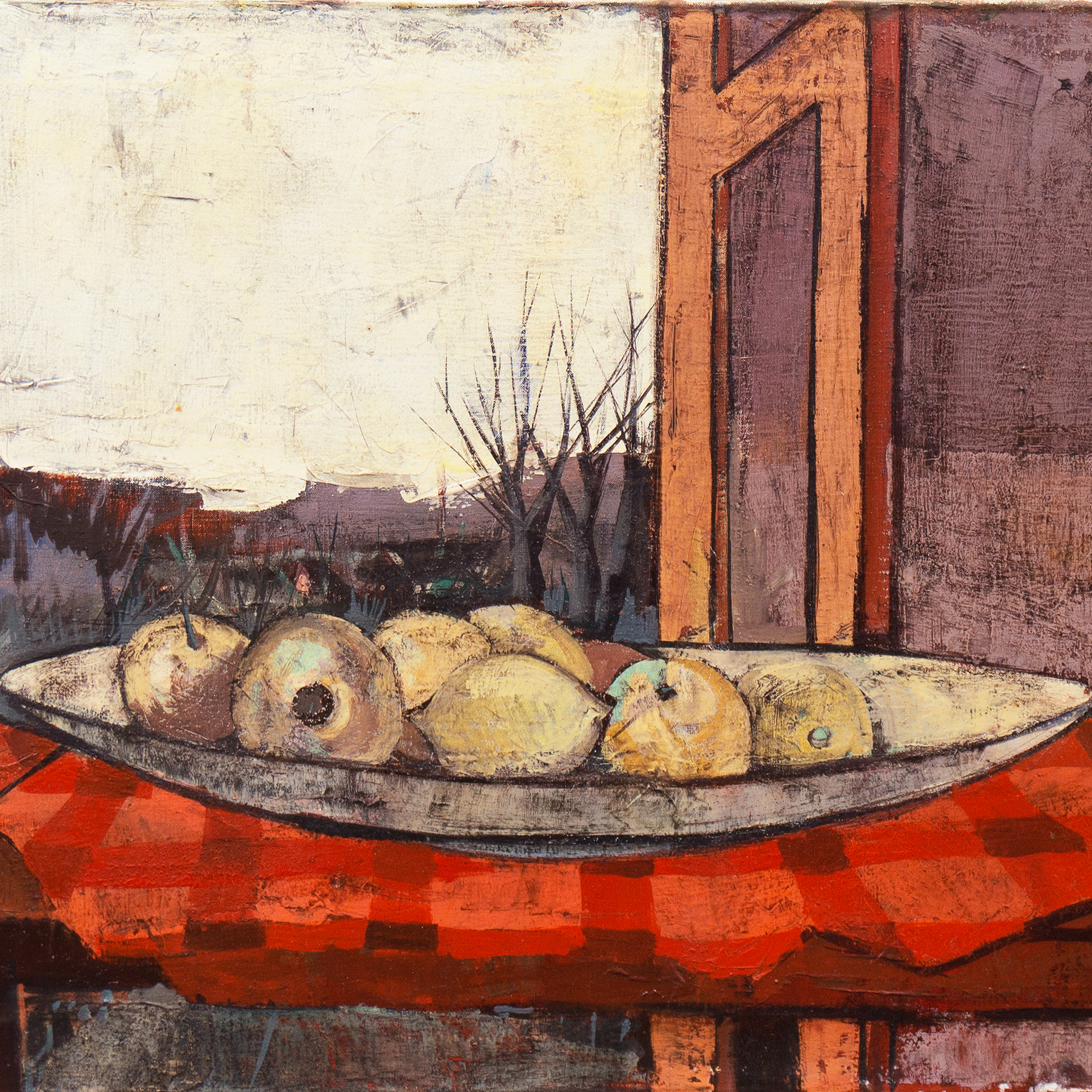 Charles Levier Large Oil Painting "Fruits, Pain et Eau"