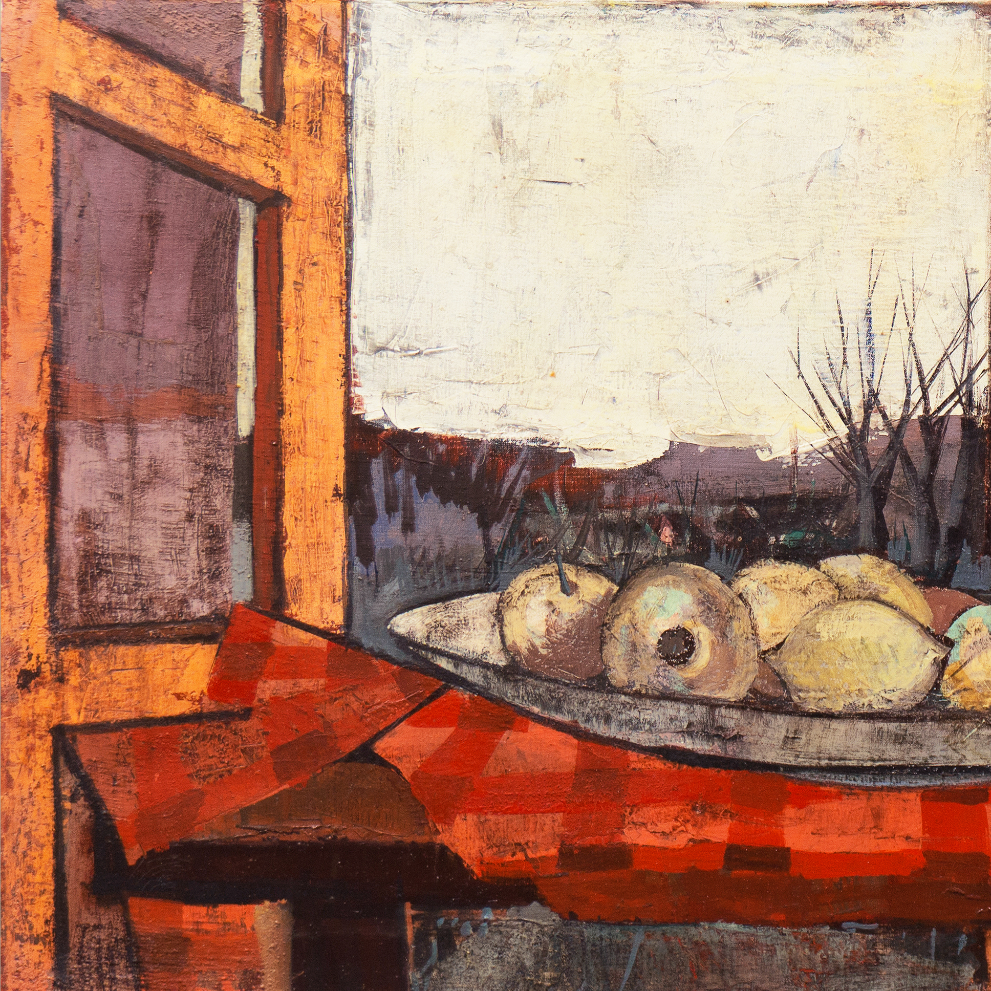 Charles Levier Large Oil Painting "Fruits, Pain et Eau"