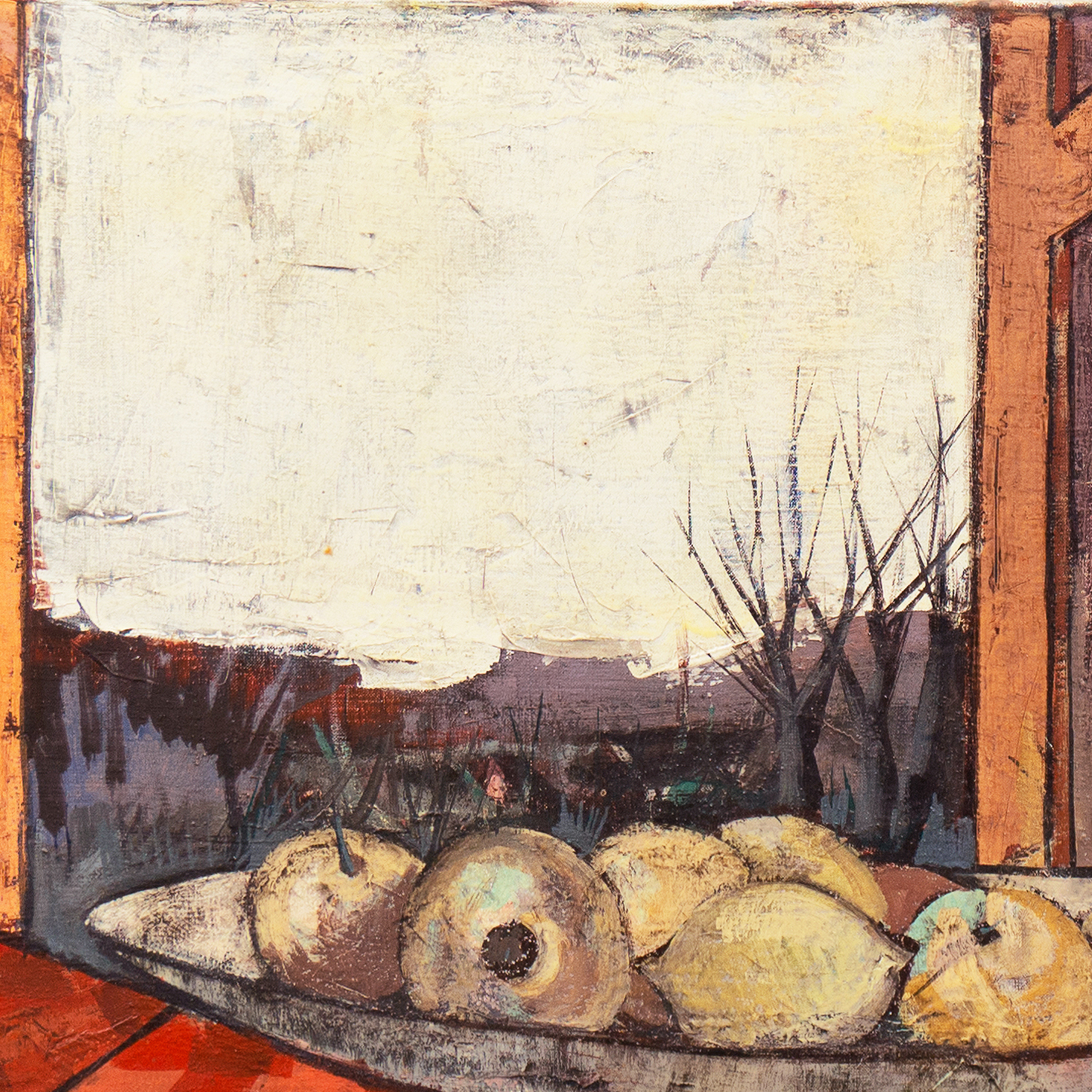 Charles Levier Large Oil Painting "Fruits, Pain et Eau"